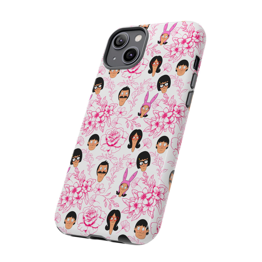 Bob's Burgers inspired Phone Case — Floral Pattern with Character Faces iPhone, Samsung, Google Phones