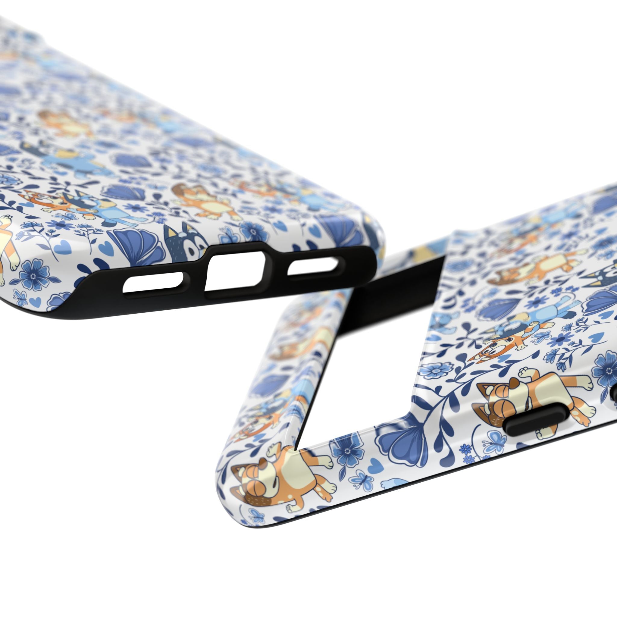 Blue Floral Fine China Cartoon Heeler Dogs Though Case for iPhone, Google, and Samsung phones