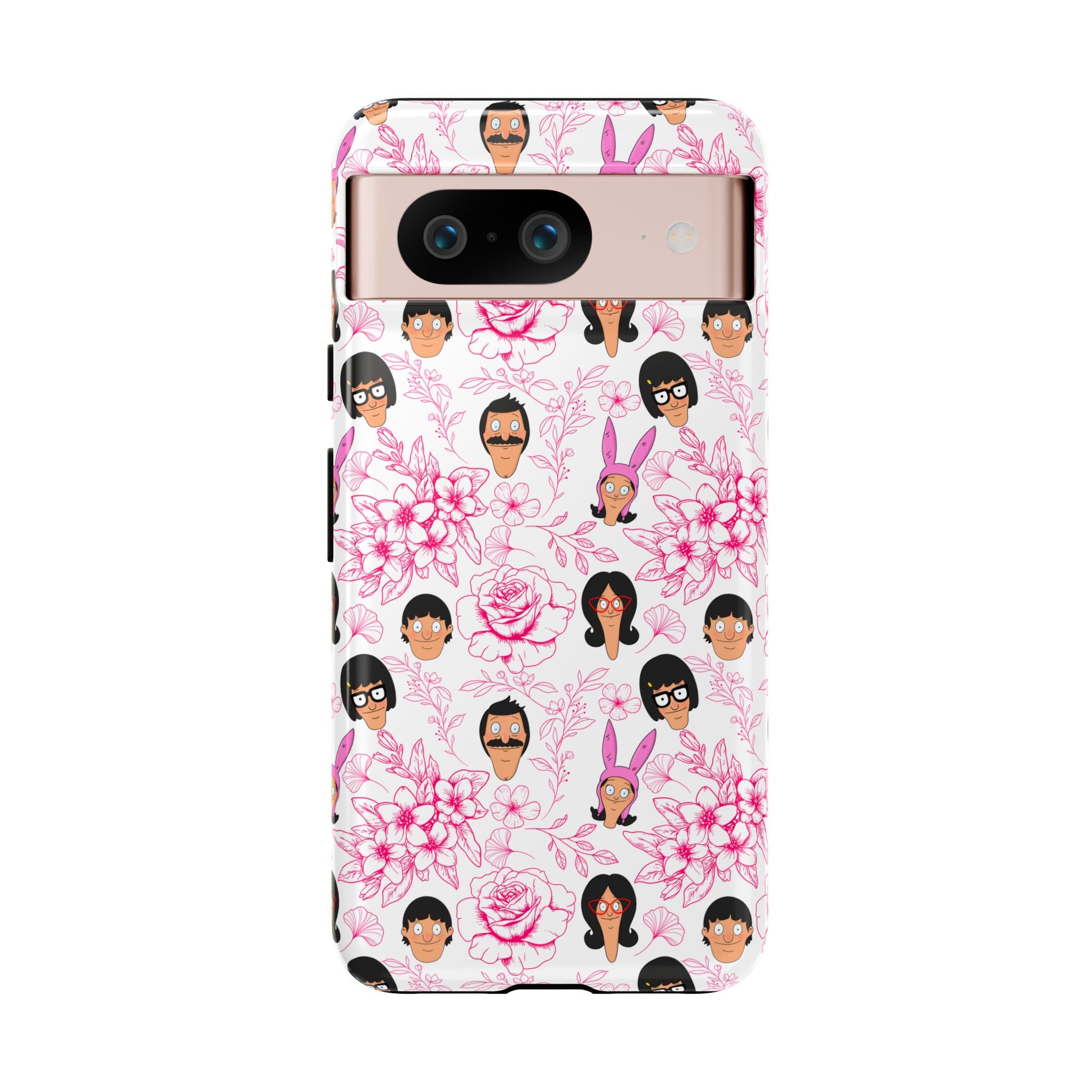 Bob's Burgers inspired Phone Case — Floral Pattern with Character Faces iPhone, Samsung, Google Phones