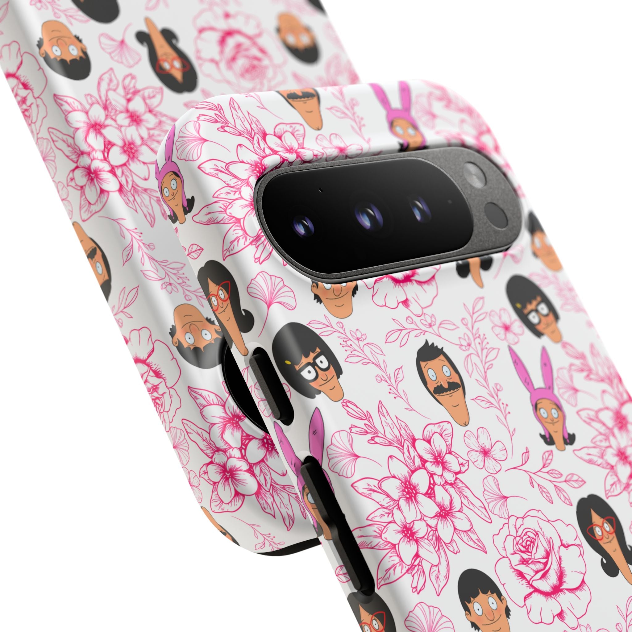 Bob's Burgers inspired Phone Case — Floral Pattern with Character Faces iPhone, Samsung, Google Phones