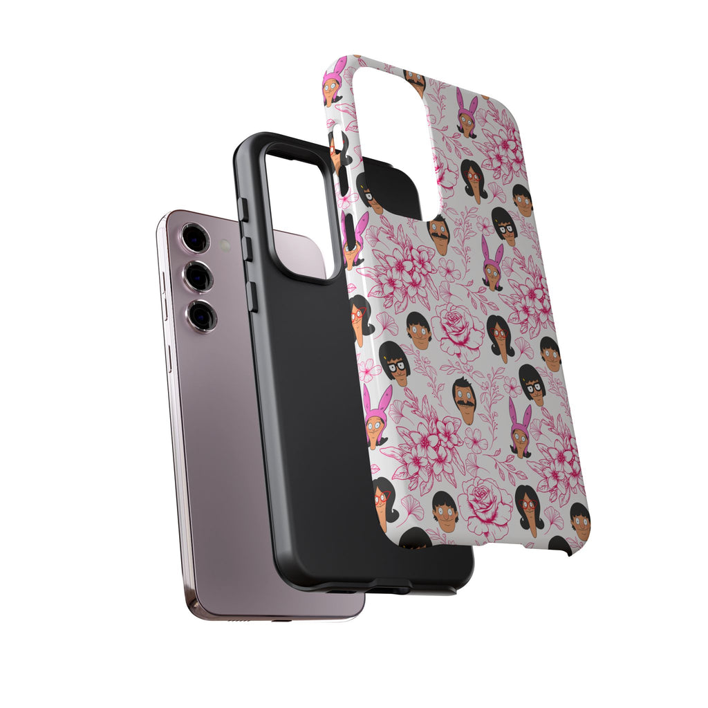 Bob's Burgers inspired Phone Case — Floral Pattern with Character Faces iPhone, Samsung, Google Phones