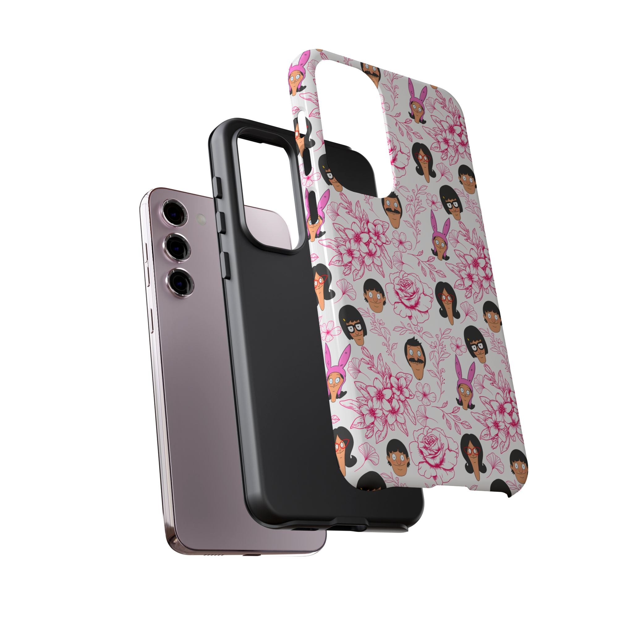 Bob's Burgers inspired Phone Case — Floral Pattern with Character Faces iPhone, Samsung, Google Phones
