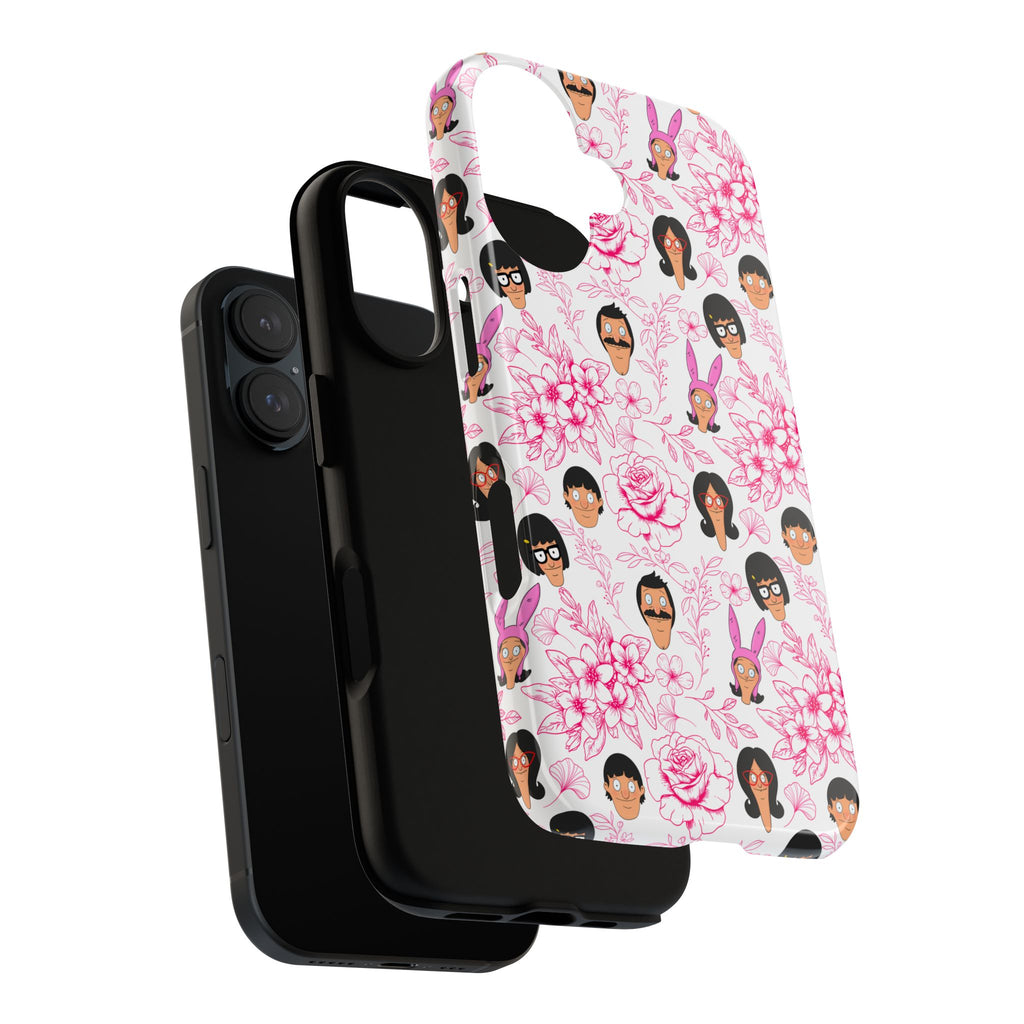 Bob's Burgers inspired Phone Case — Floral Pattern with Character Faces iPhone, Samsung, Google Phones