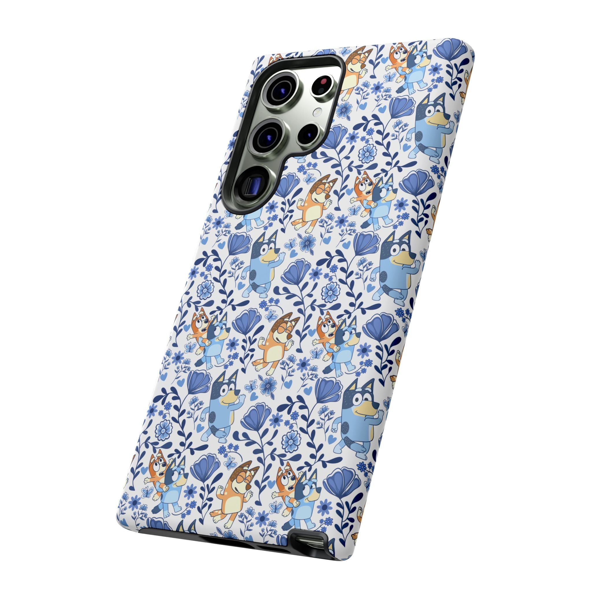 Blue Floral Fine China Cartoon Heeler Dogs Though Case for iPhone, Google, and Samsung phones