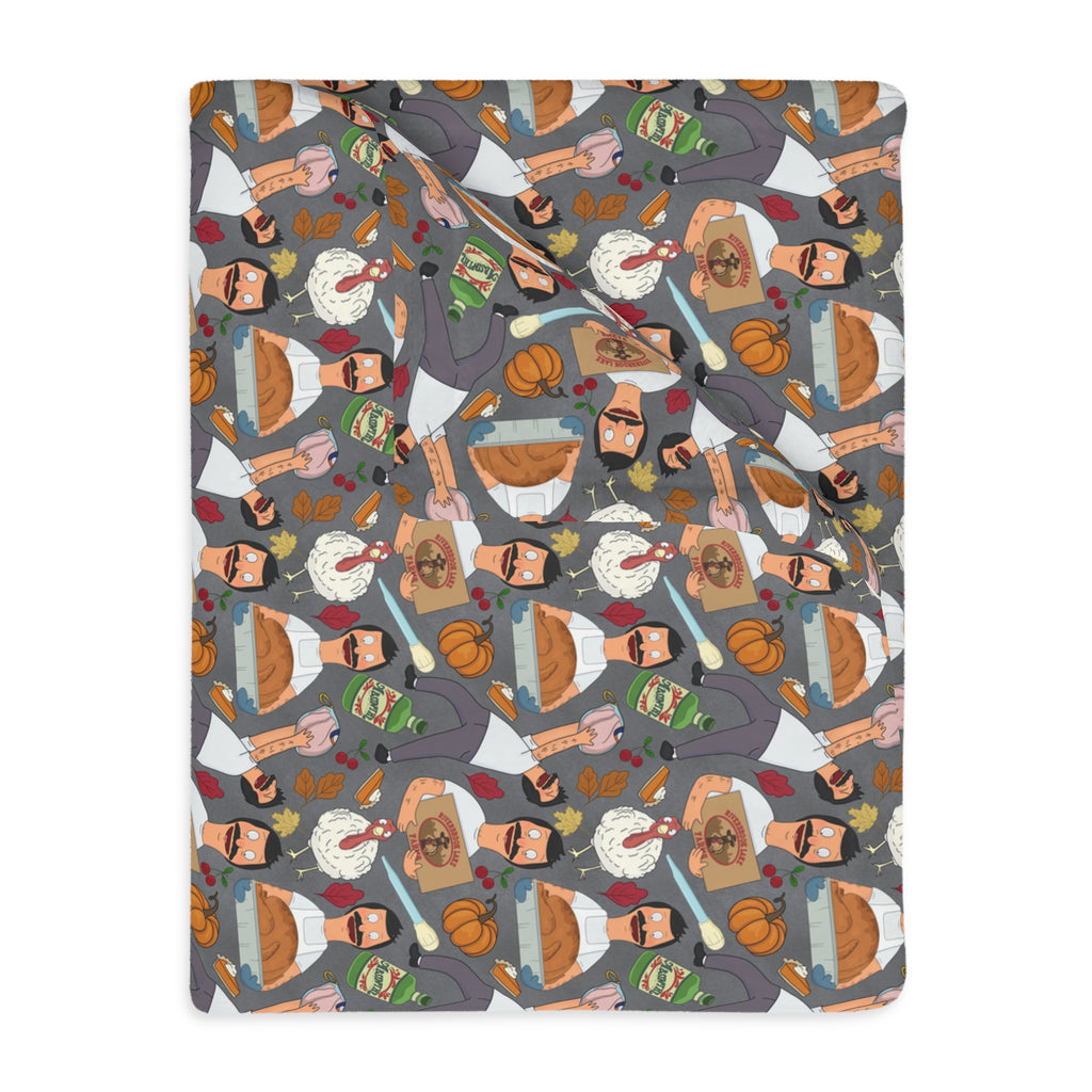 Gray Thanksgiving Bob Velveteen Blanket (Double Side Print)
