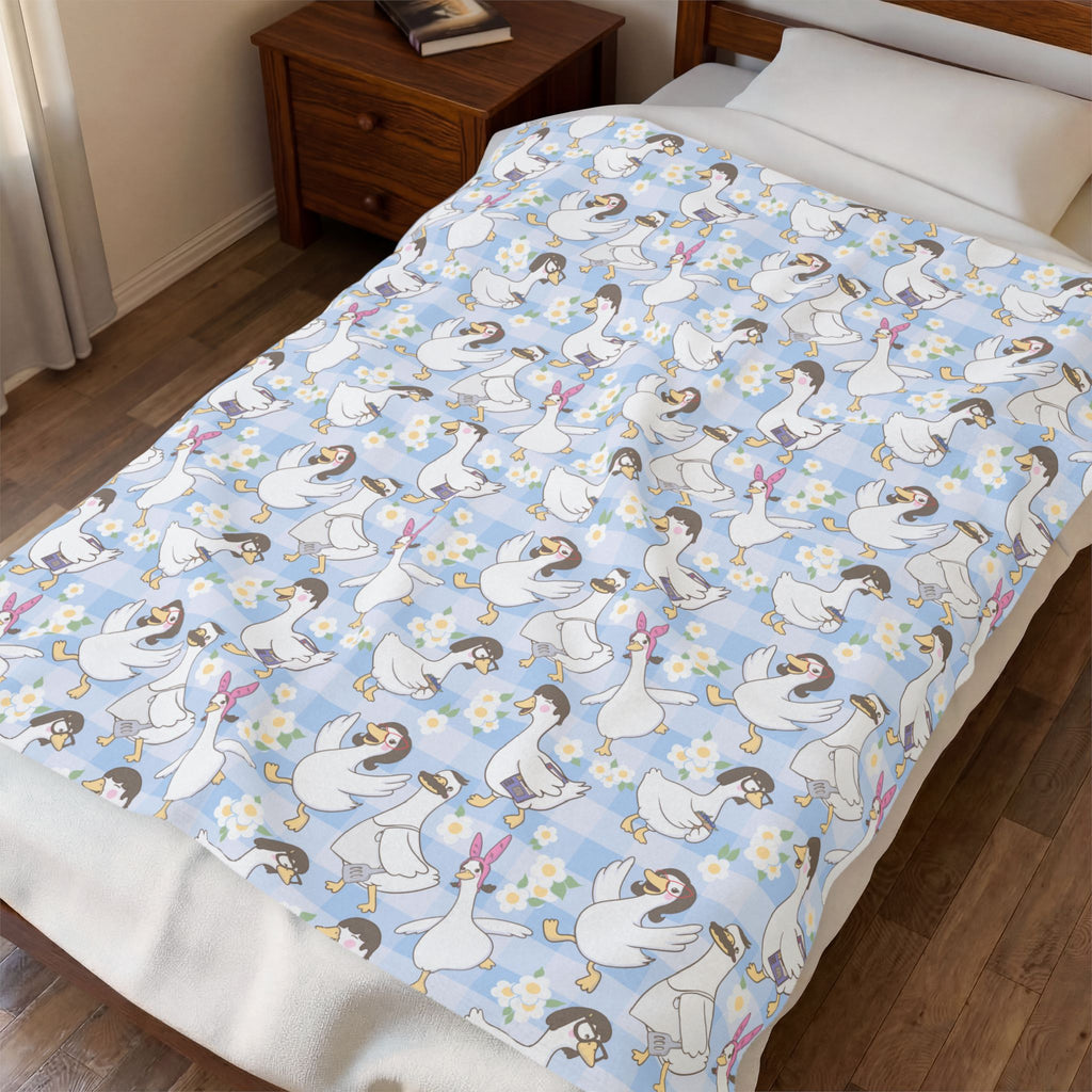 Belcher's Silly Goose Velveteen Plush Blanket — Soft Blue Fairy Tale Throw for Girls & Nursery