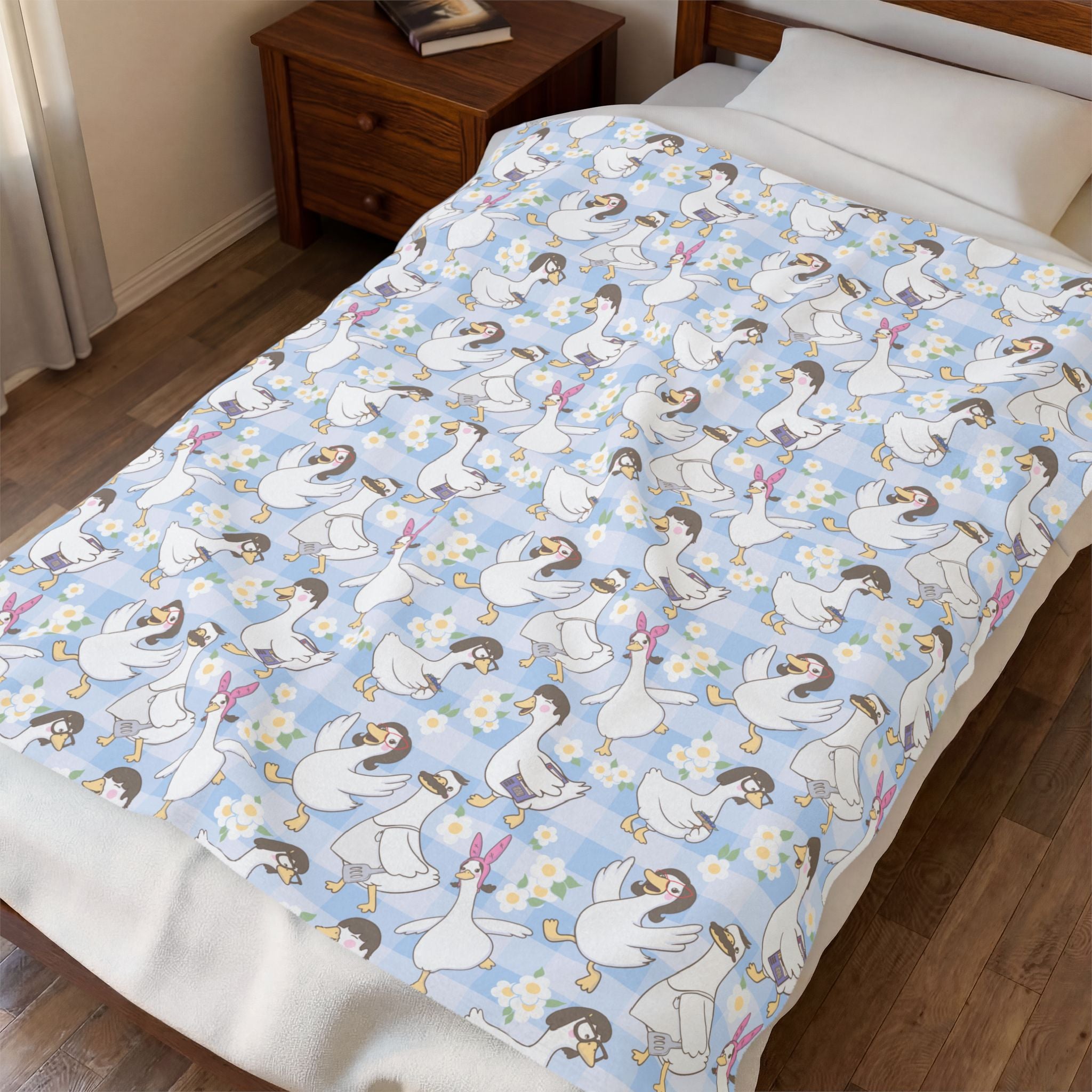 Belcher's Silly Goose Velveteen Plush Blanket — Soft Blue Fairy Tale Throw for Girls & Nursery