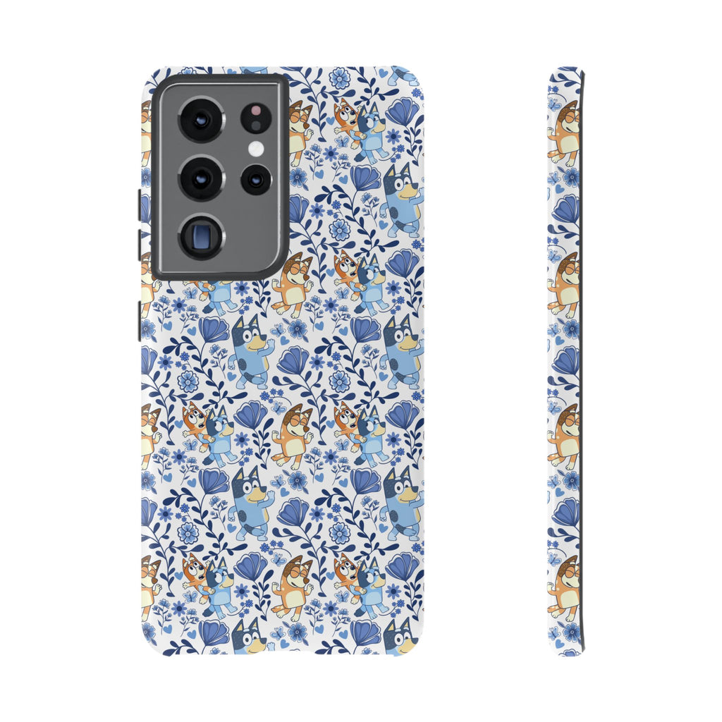 Blue Floral Fine China Cartoon Heeler Dogs Though Case for iPhone, Google, and Samsung phones