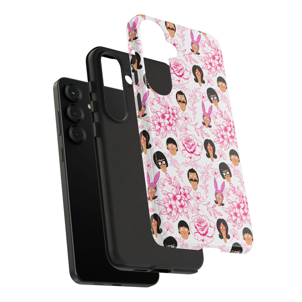 Bob's Burgers inspired Phone Case — Floral Pattern with Character Faces iPhone, Samsung, Google Phones