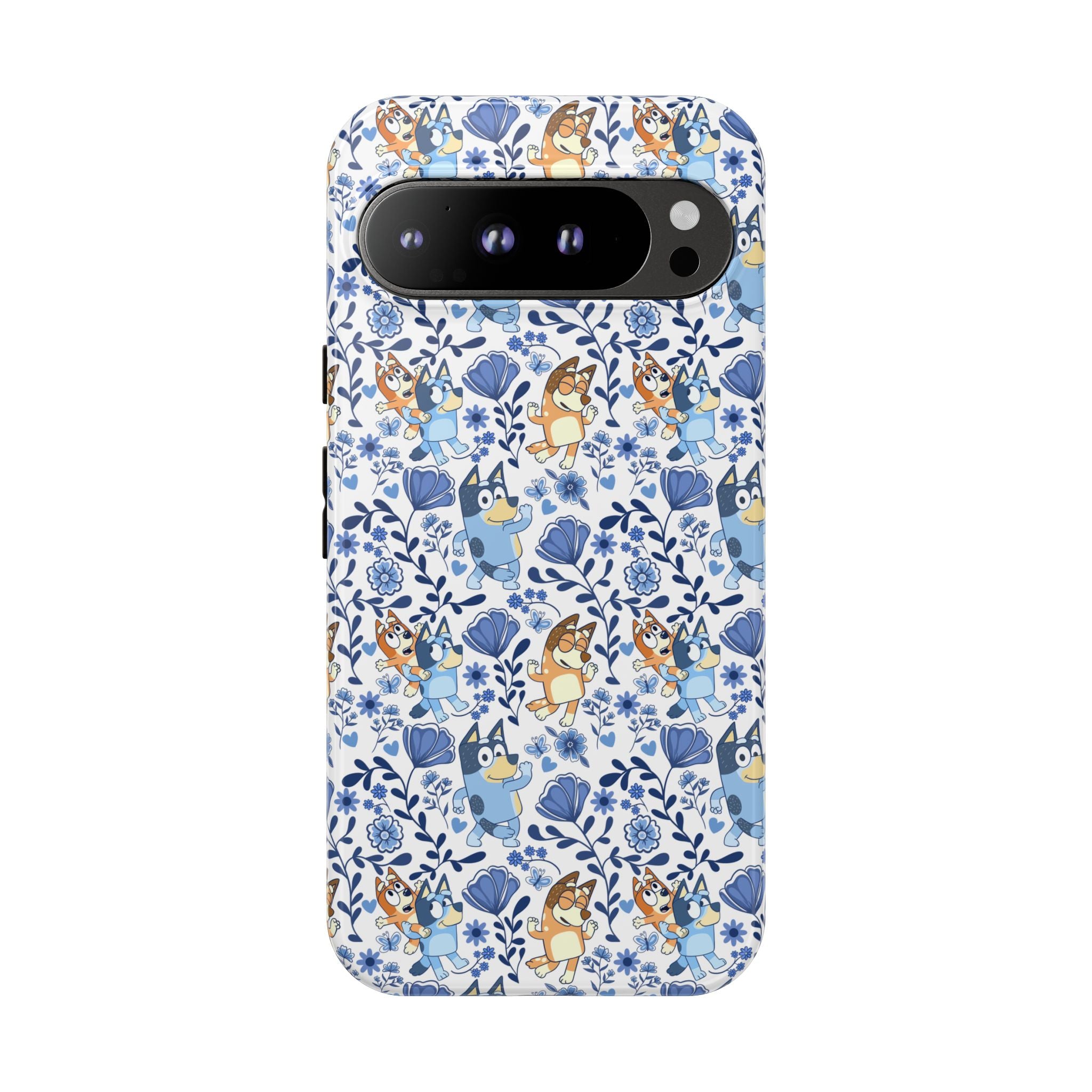 Blue Floral Fine China Cartoon Heeler Dogs Though Case for iPhone, Google, and Samsung phones