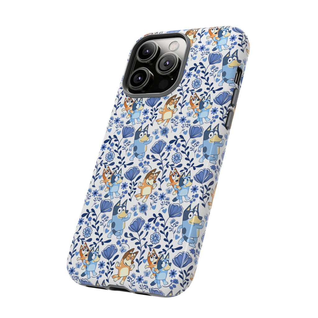 Blue Floral Fine China Cartoon Heeler Dogs Though Case for iPhone, Google, and Samsung phones
