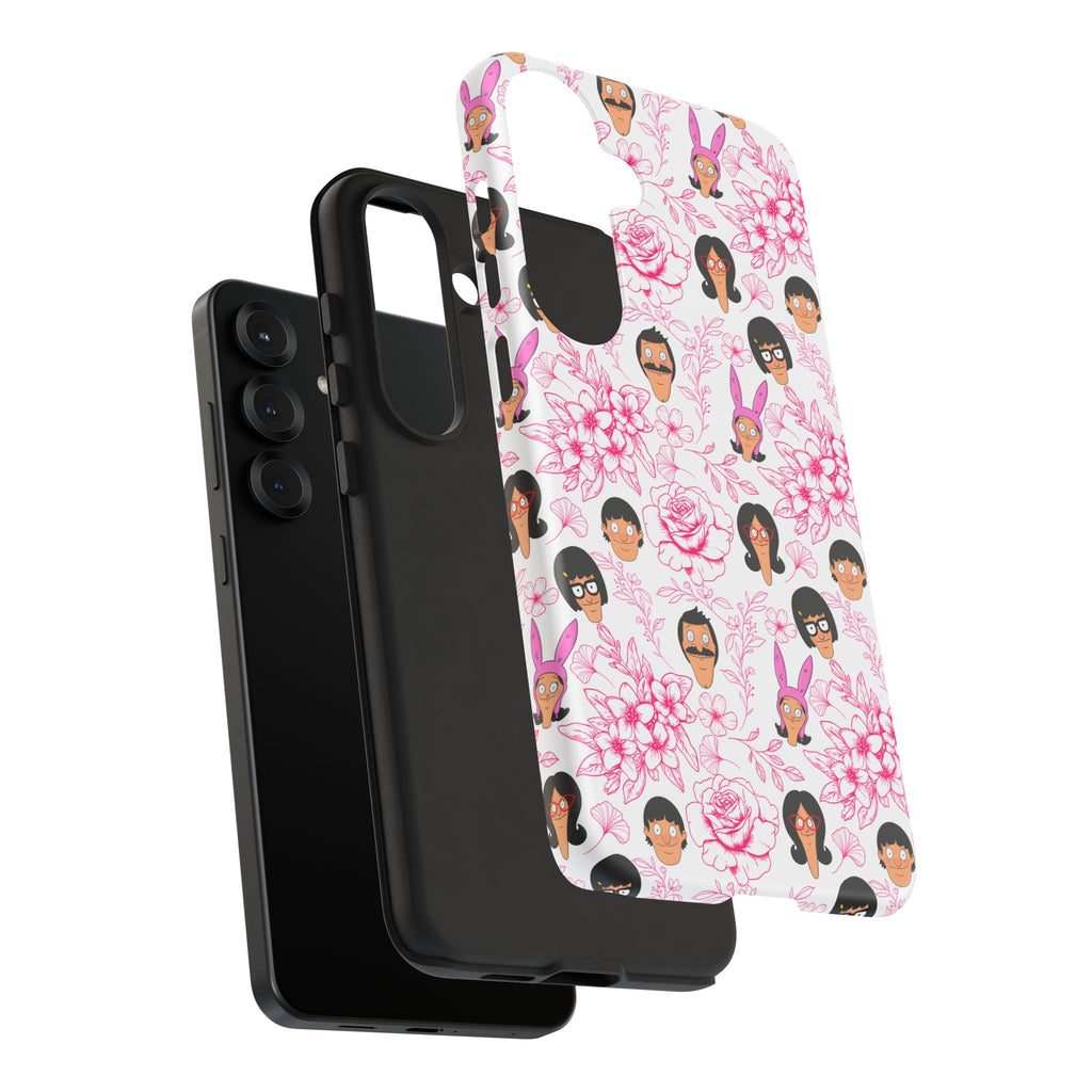 Bob's Burgers inspired Phone Case — Floral Pattern with Character Faces iPhone, Samsung, Google Phones