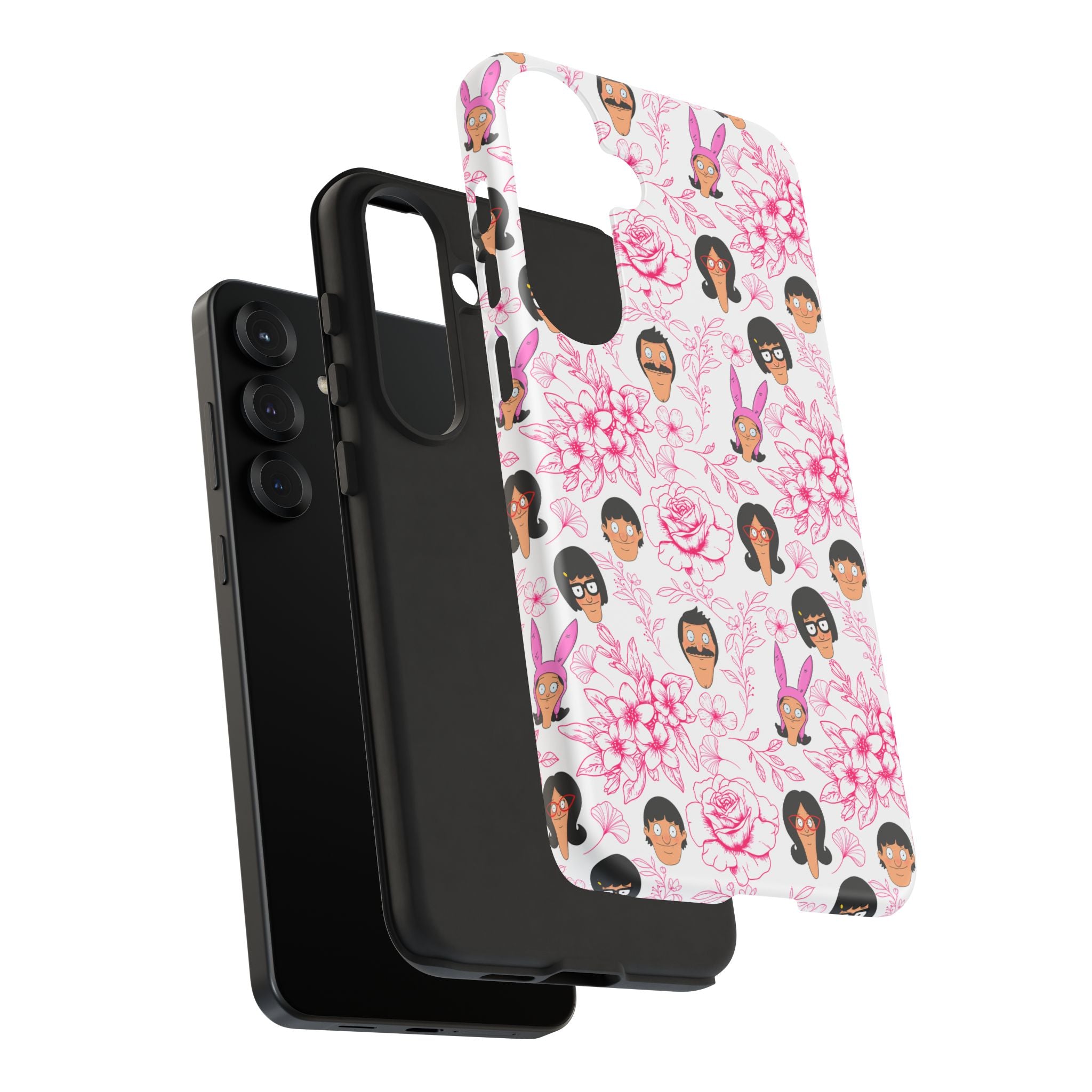 Bob's Burgers inspired Phone Case — Floral Pattern with Character Faces iPhone, Samsung, Google Phones