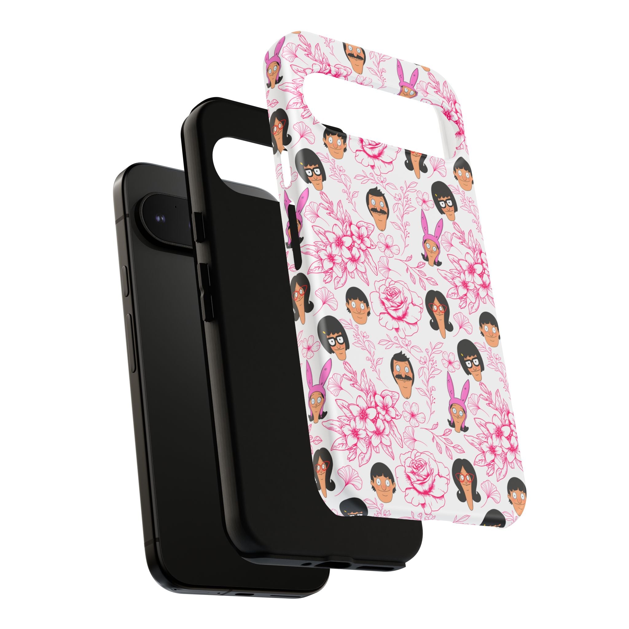 Bob's Burgers inspired Phone Case — Floral Pattern with Character Faces iPhone, Samsung, Google Phones
