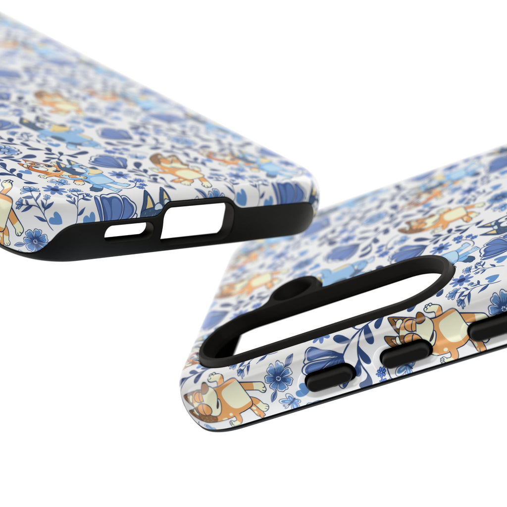 Blue Floral Fine China Cartoon Heeler Dogs Though Case for iPhone, Google, and Samsung phones