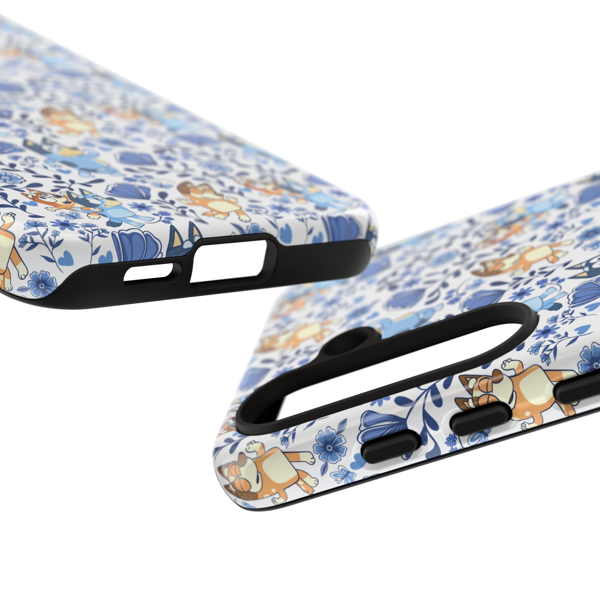 Blue Floral Fine China Cartoon Heeler Dogs Though Case for iPhone, Google, and Samsung phones