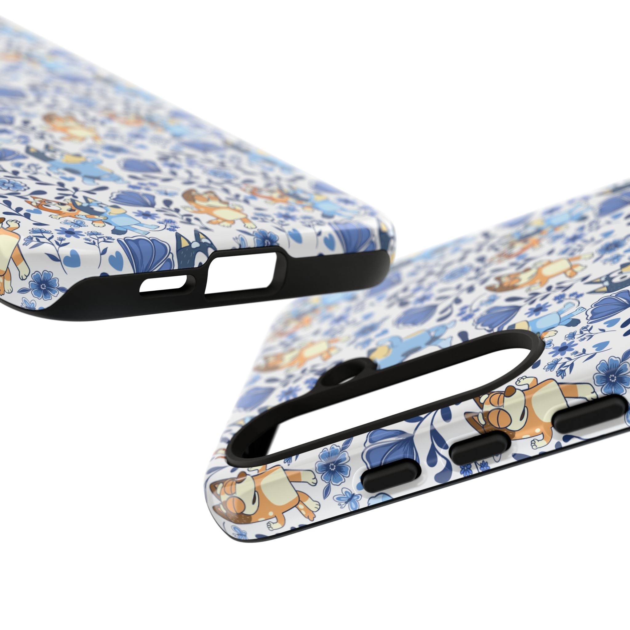 Blue Floral Fine China Cartoon Heeler Dogs Though Case for iPhone, Google, and Samsung phones