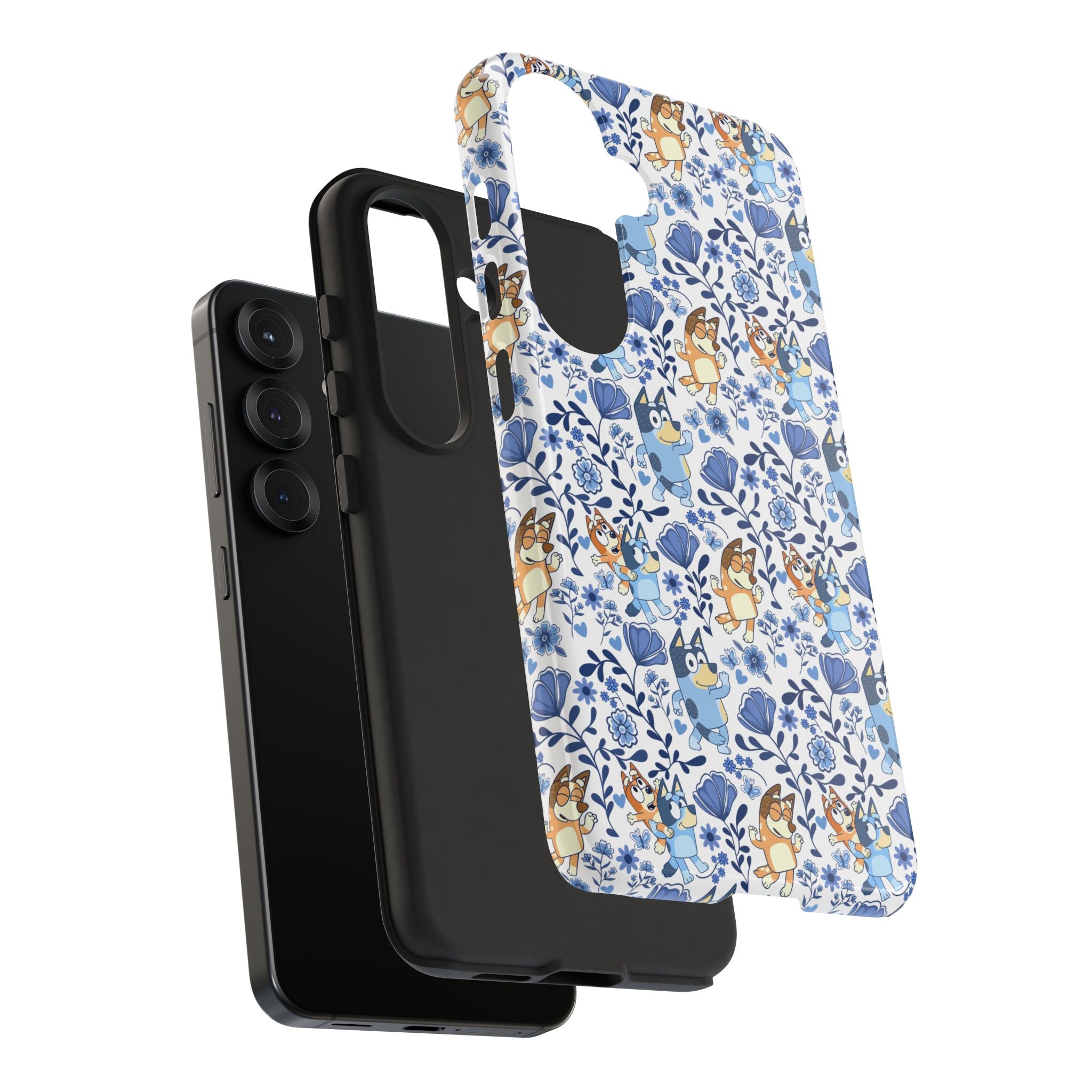 Blue Floral Fine China Cartoon Heeler Dogs Though Case for iPhone, Google, and Samsung phones