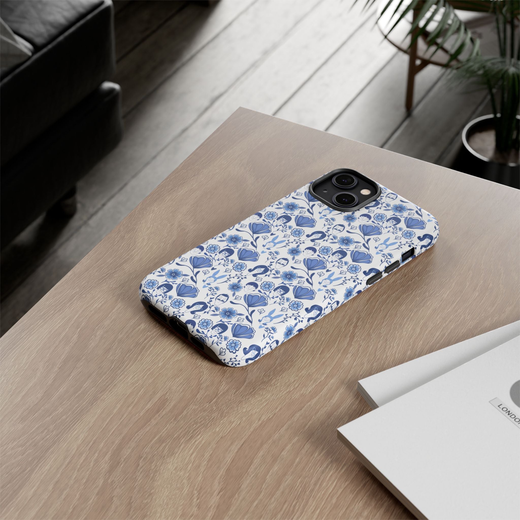 Bob's Burgers Inspired Blue Fine China Floral Tough Phone Case for iPhone, Google, and Samsung