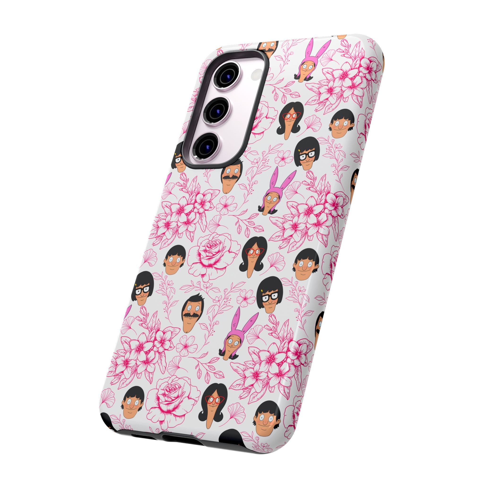 Bob's Burgers inspired Phone Case — Floral Pattern with Character Faces iPhone, Samsung, Google Phones