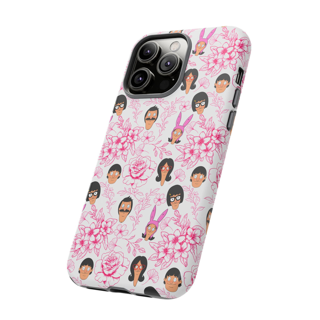 Bob's Burgers inspired Phone Case — Floral Pattern with Character Faces iPhone, Samsung, Google Phones