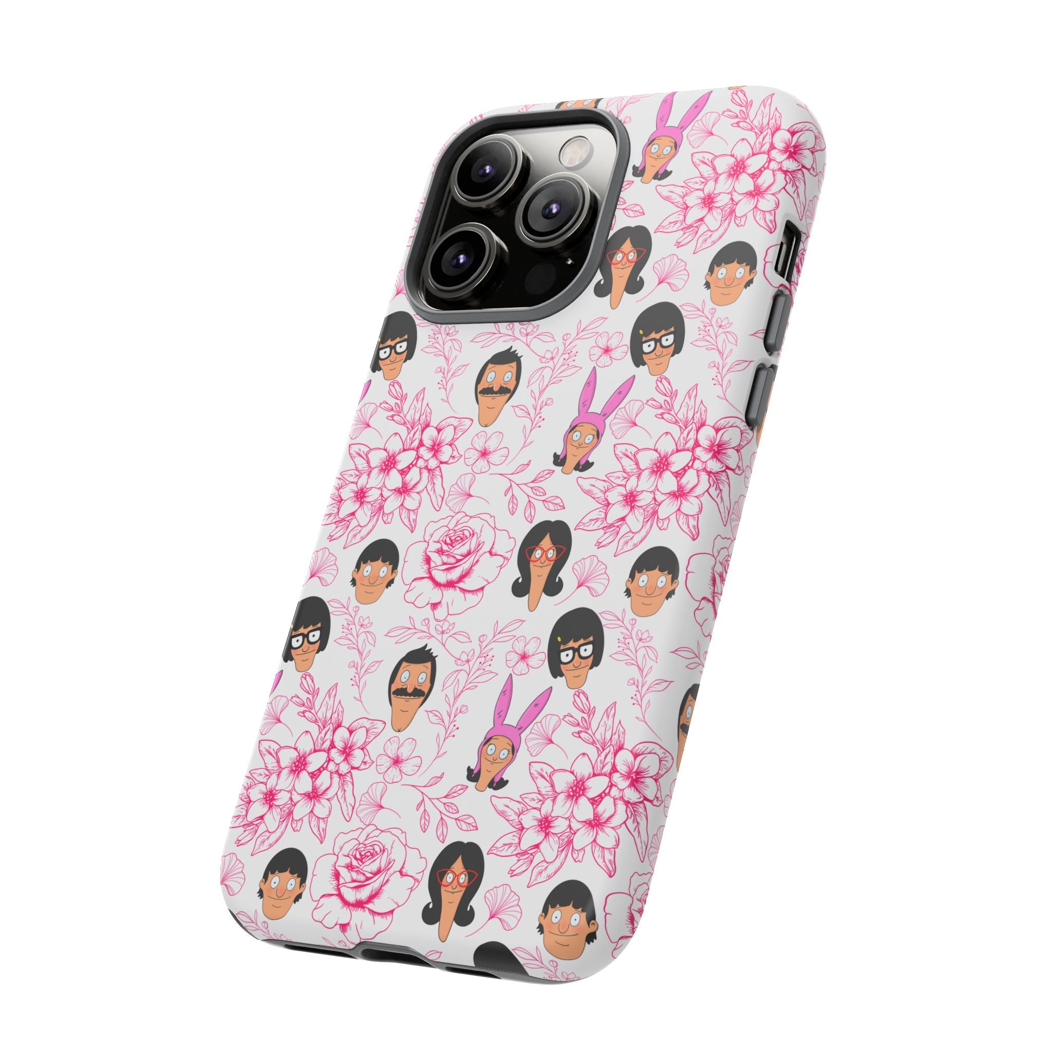 Bob's Burgers inspired Phone Case — Floral Pattern with Character Faces iPhone, Samsung, Google Phones