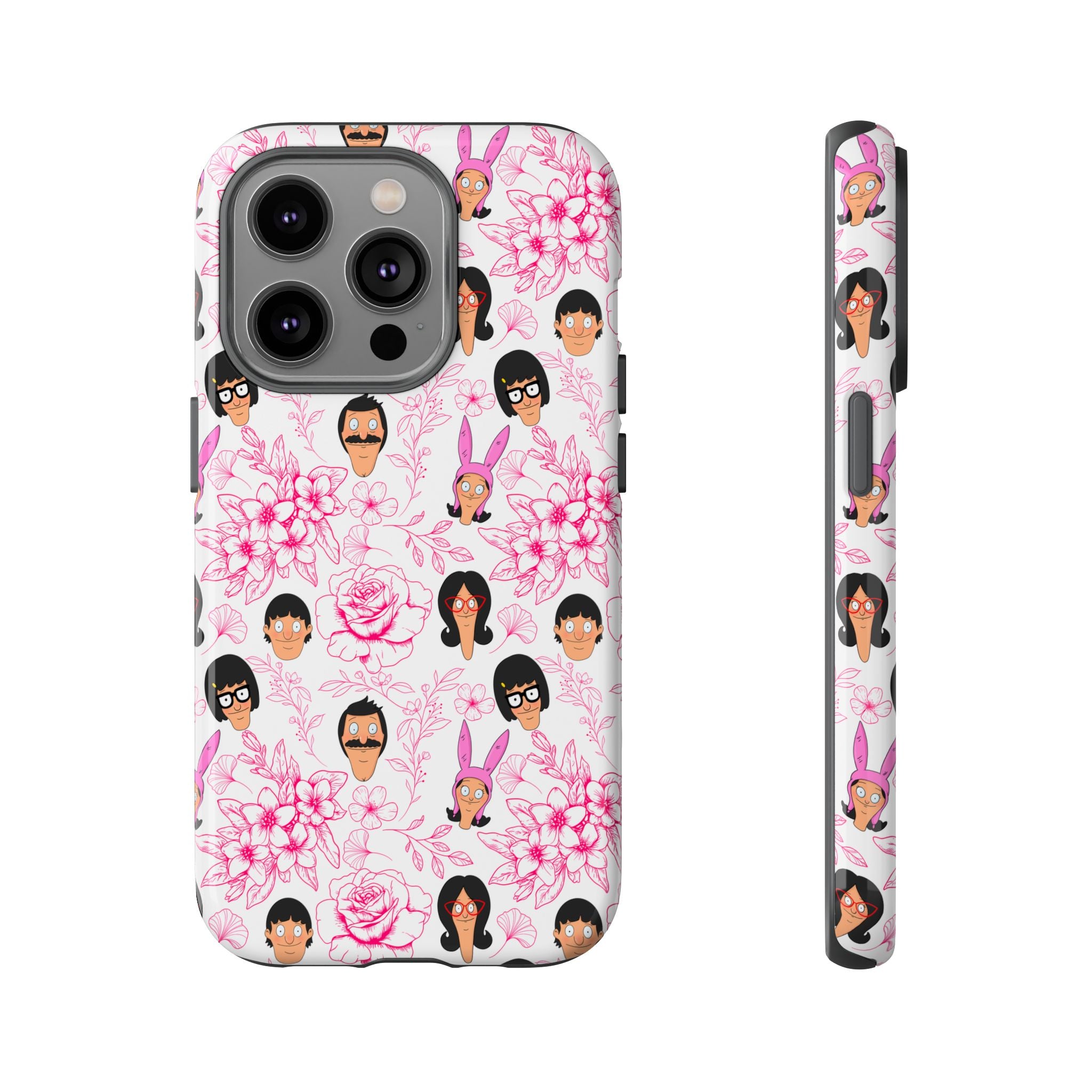 Bob's Burgers inspired Phone Case — Floral Pattern with Character Faces iPhone, Samsung, Google Phones