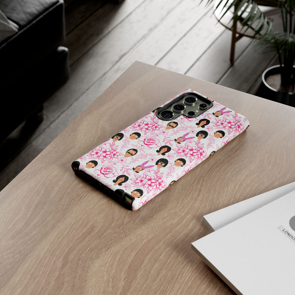 Bob's Burgers inspired Phone Case — Floral Pattern with Character Faces iPhone, Samsung, Google Phones