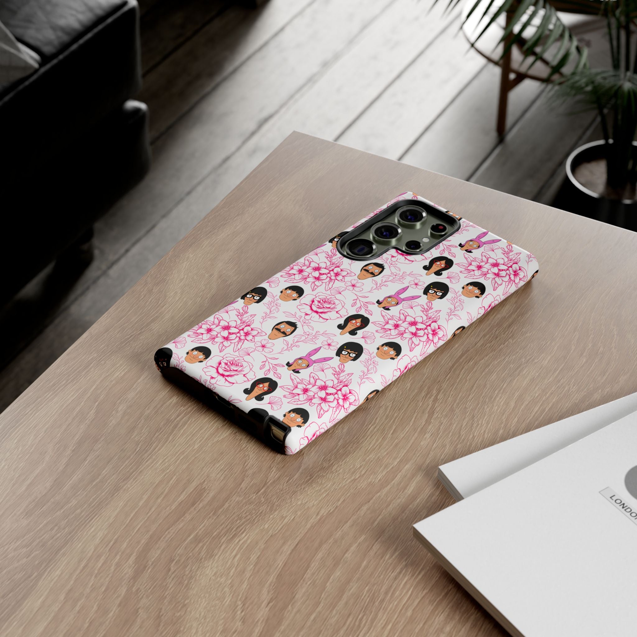 Bob's Burgers inspired Phone Case — Floral Pattern with Character Faces iPhone, Samsung, Google Phones