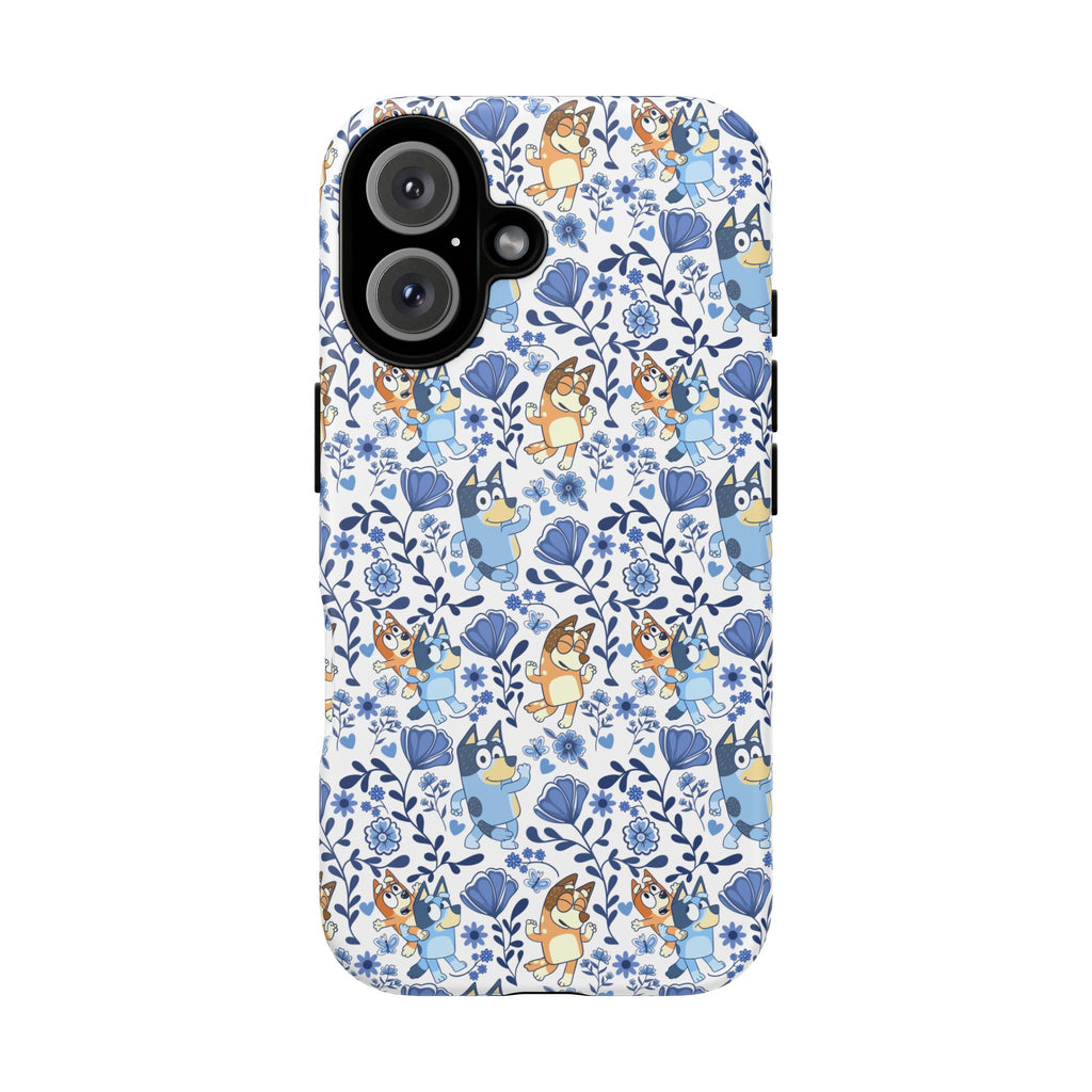 Blue Floral Fine China Cartoon Heeler Dogs Though Case for iPhone, Google, and Samsung phones