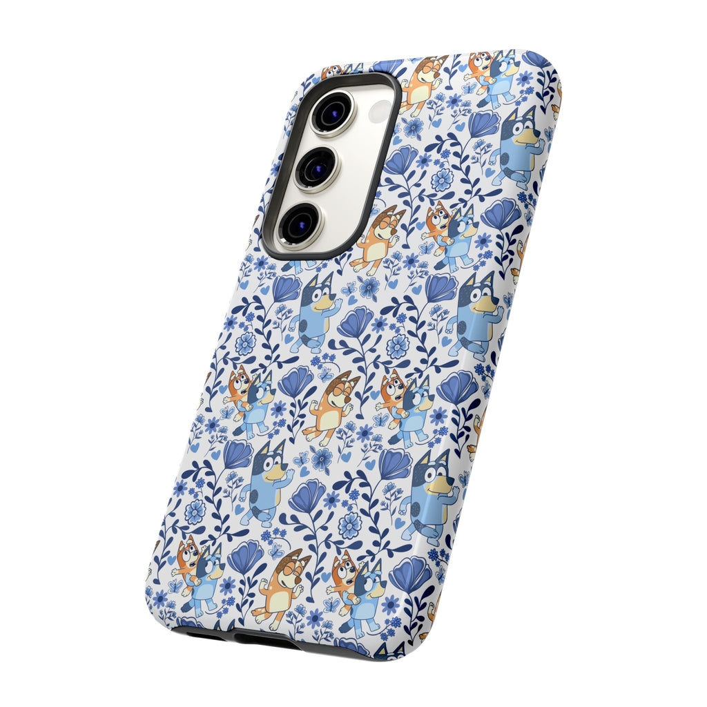 Blue Floral Fine China Cartoon Heeler Dogs Though Case for iPhone, Google, and Samsung phones
