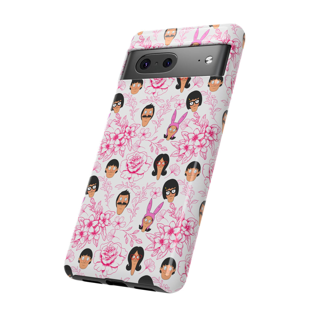 Bob's Burgers inspired Phone Case — Floral Pattern with Character Faces iPhone, Samsung, Google Phones