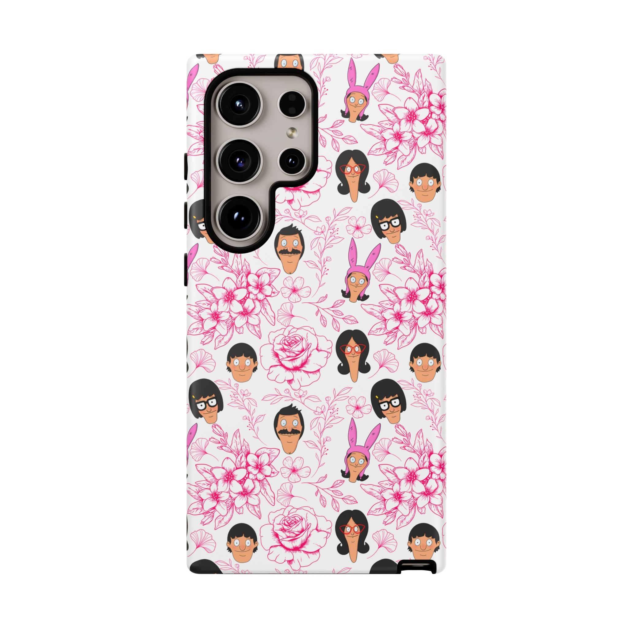 Bob's Burgers inspired Phone Case — Floral Pattern with Character Faces iPhone, Samsung, Google Phones