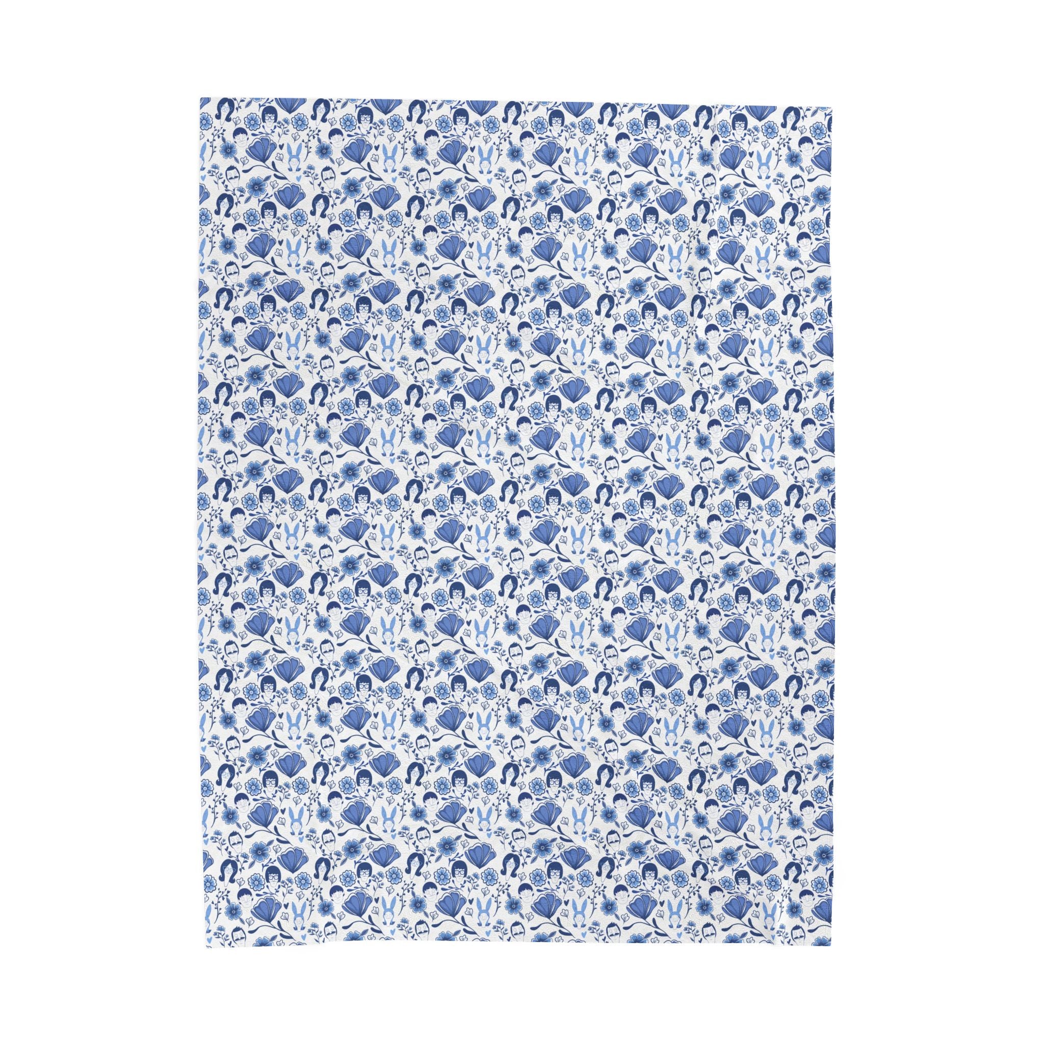 Bob's Burgers Inspired Fine China Blue Floral Velveteen Plush Blanket — Soft Cozy Throw for Home & Nursery