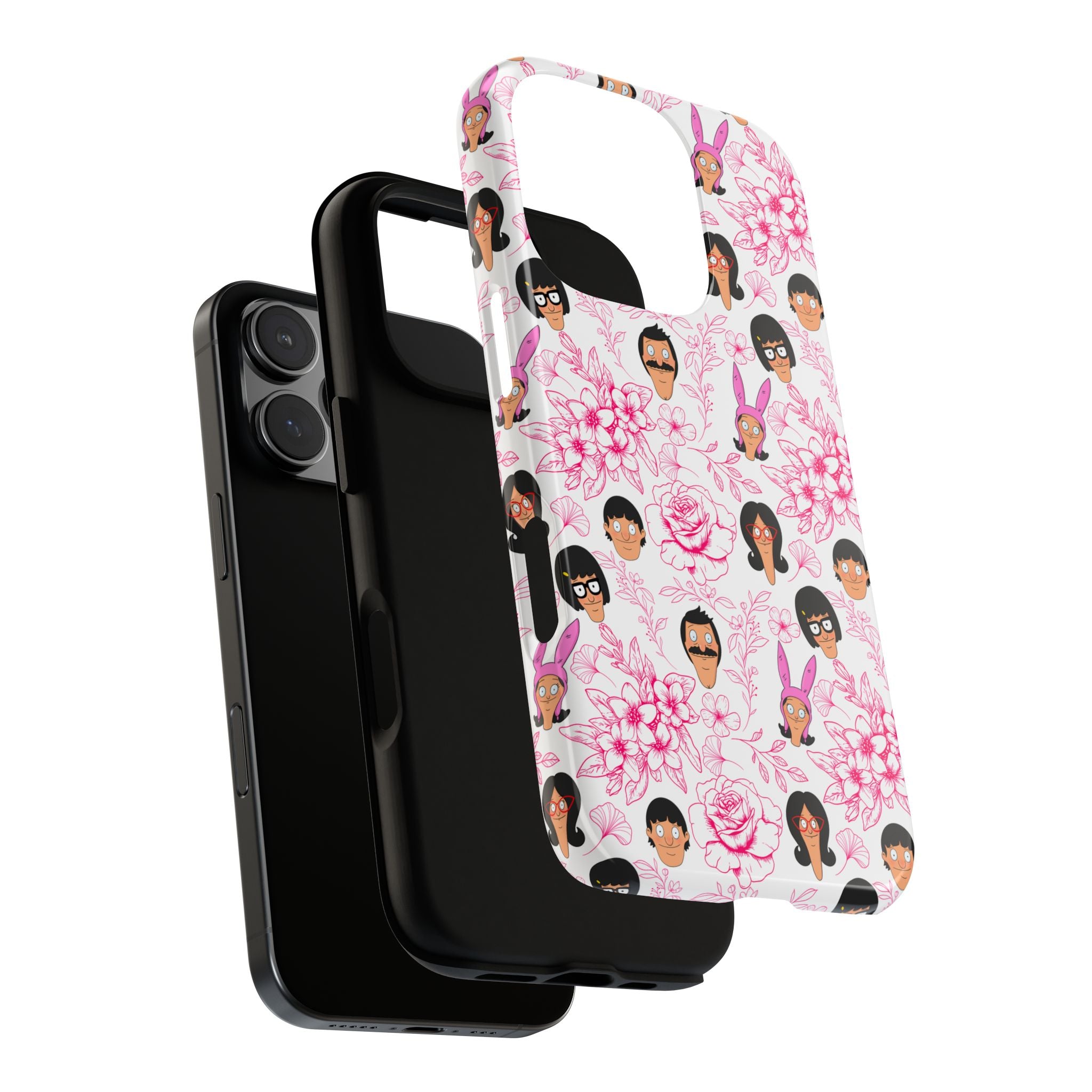Bob's Burgers inspired Phone Case — Floral Pattern with Character Faces iPhone, Samsung, Google Phones