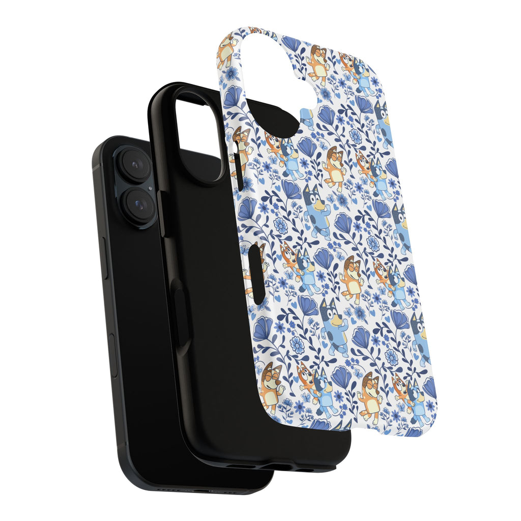 Blue Floral Fine China Cartoon Heeler Dogs Though Case for iPhone, Google, and Samsung phones