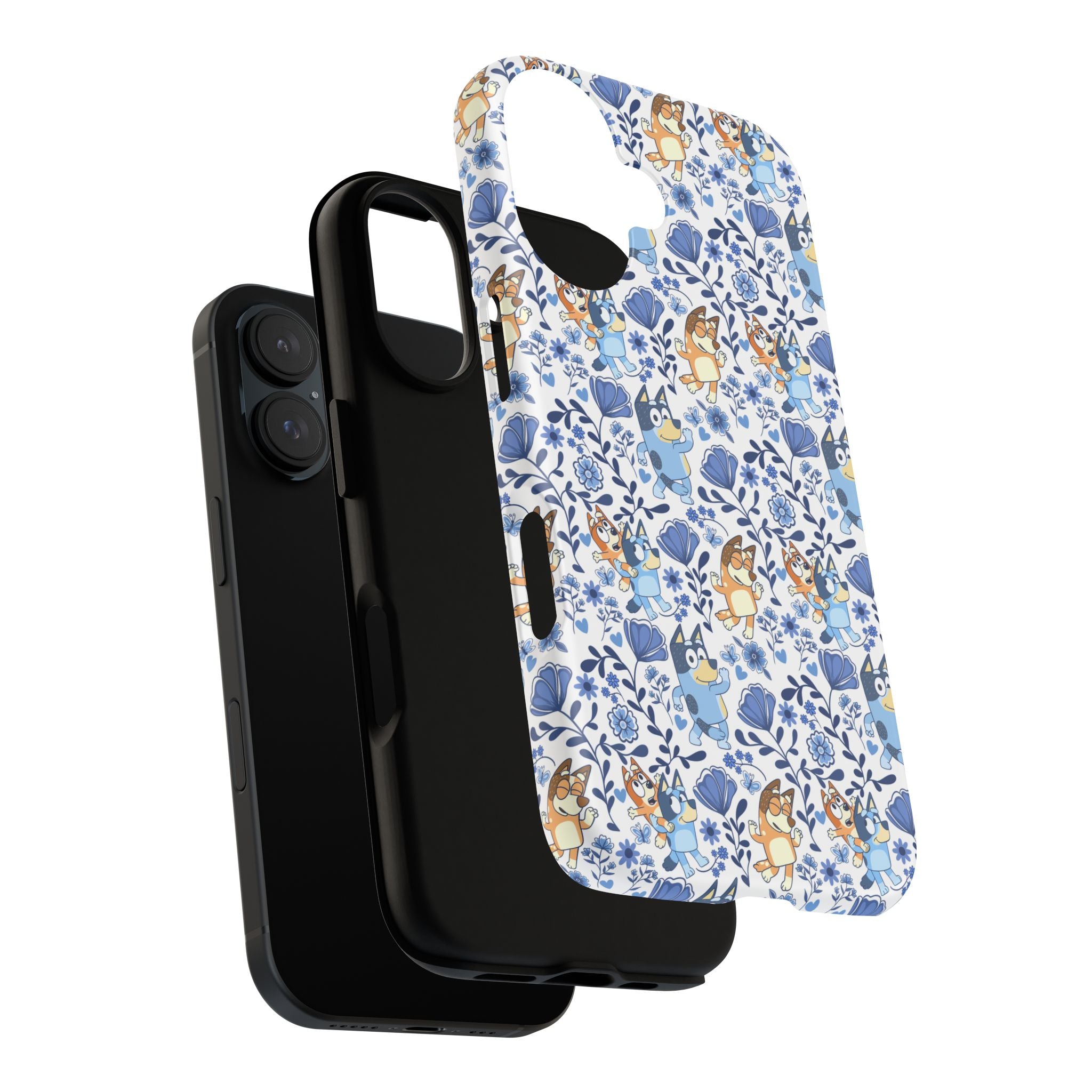 Blue Floral Fine China Cartoon Heeler Dogs Though Case for iPhone, Google, and Samsung phones