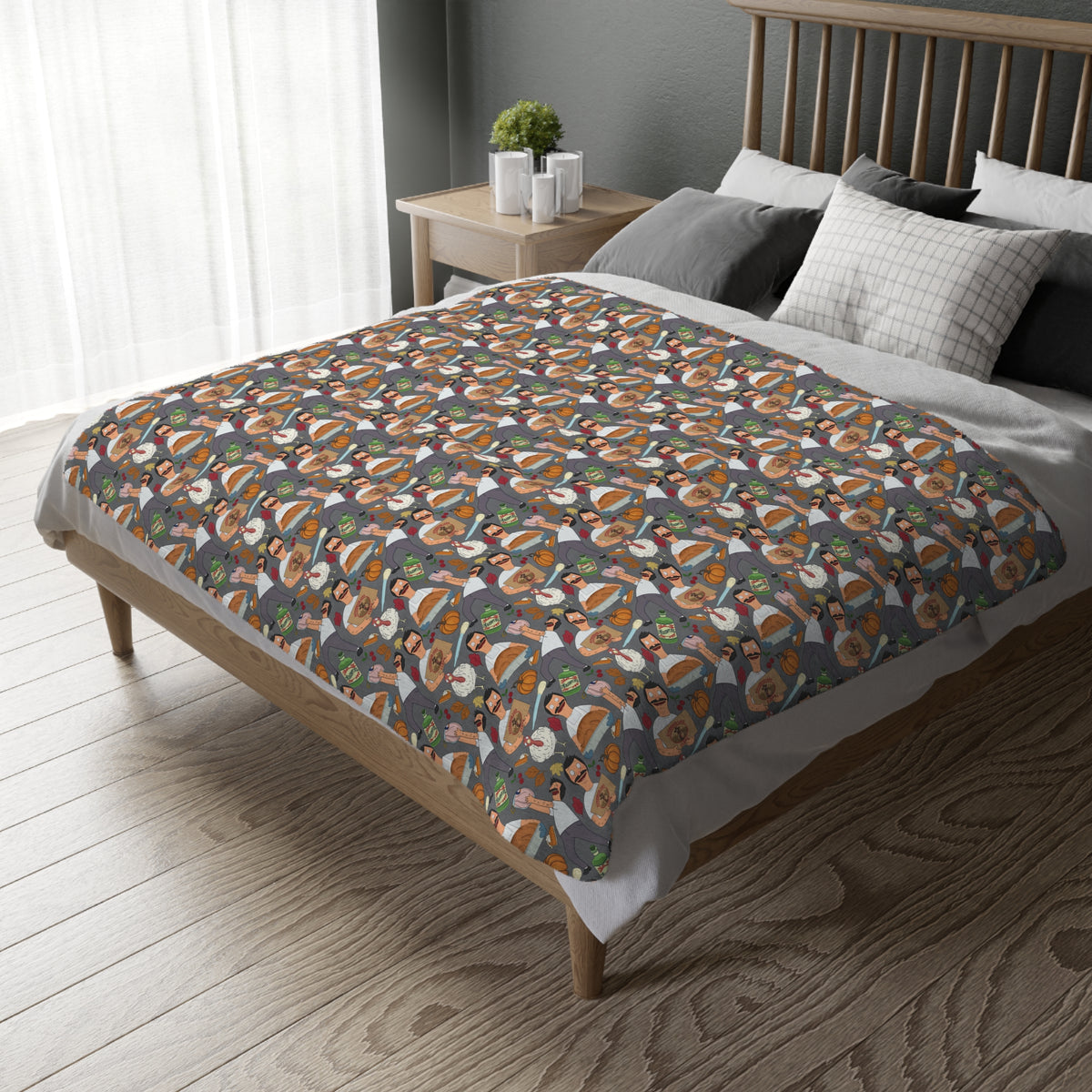 Gray Thanksgiving Bob Velveteen Blanket (Double Side Print)