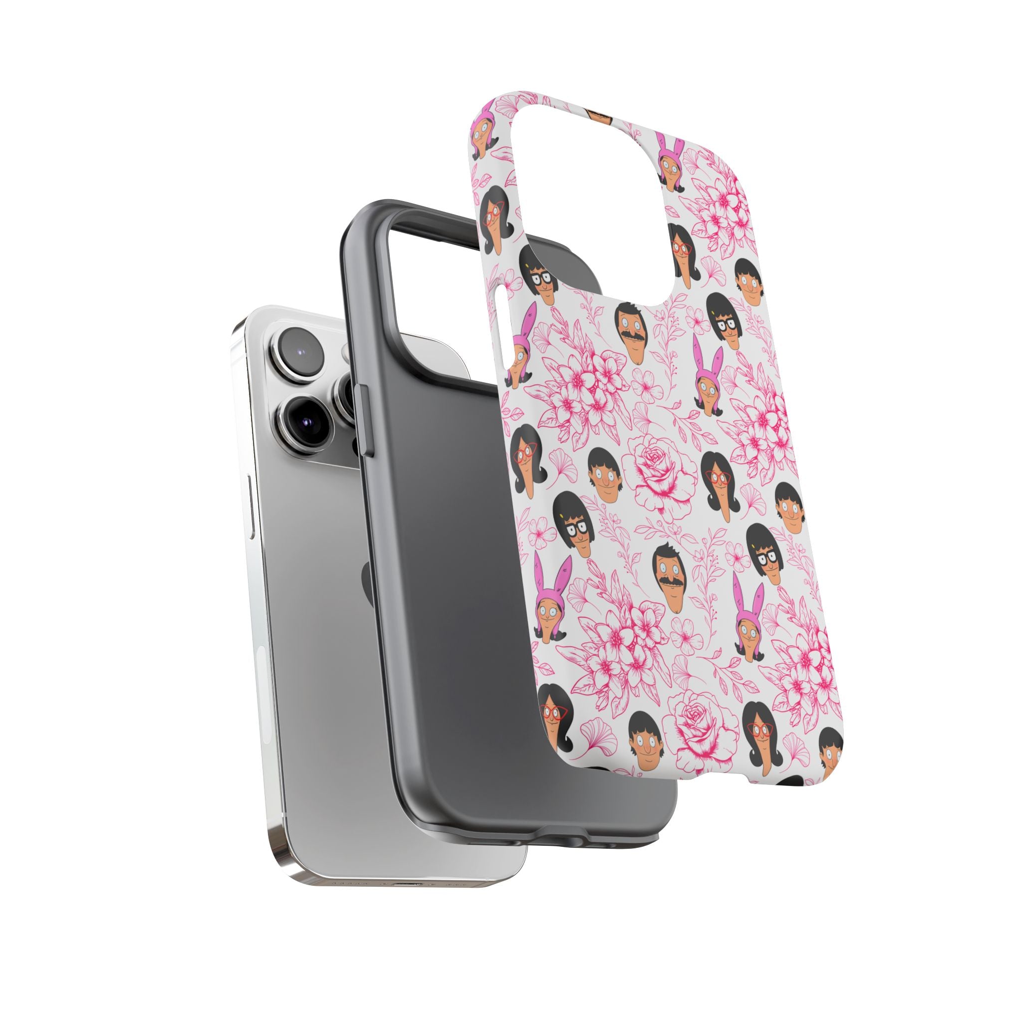 Bob's Burgers inspired Phone Case — Floral Pattern with Character Faces iPhone, Samsung, Google Phones