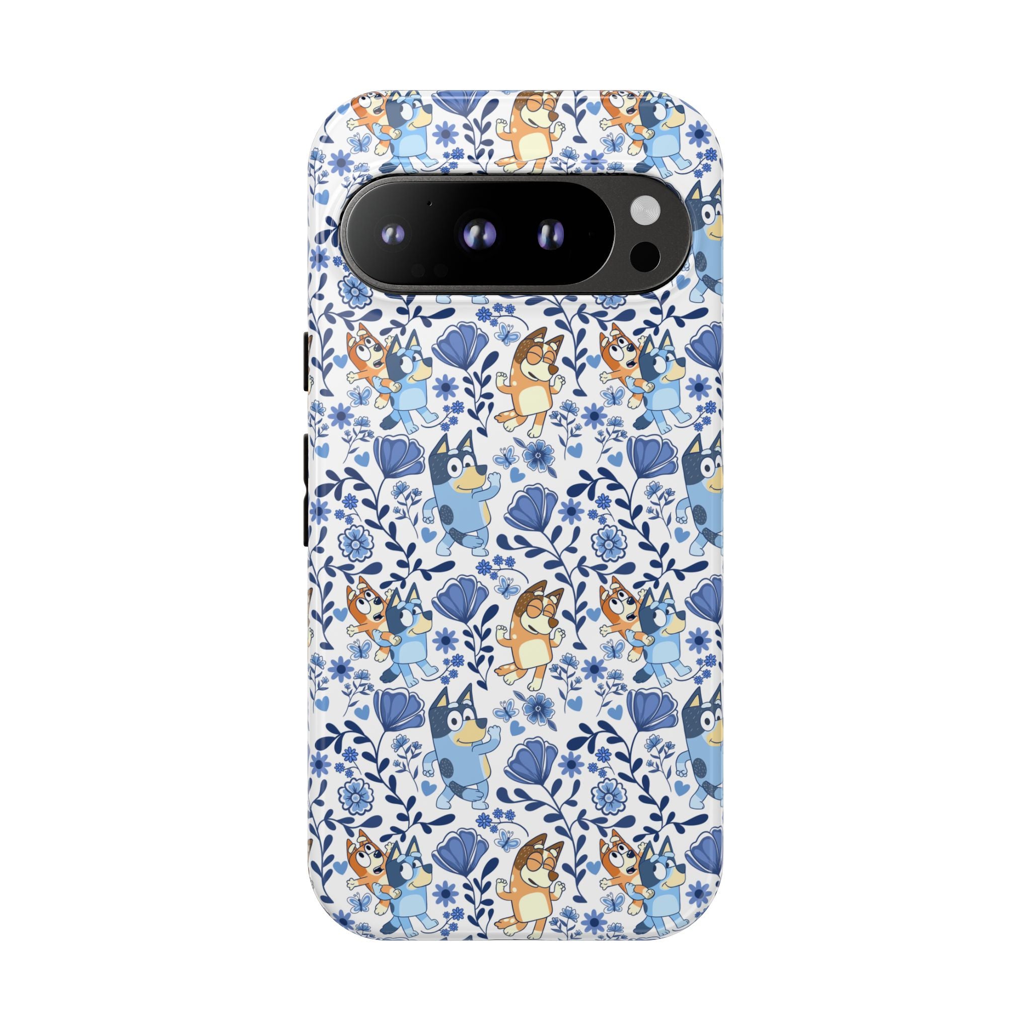 Blue Floral Fine China Cartoon Heeler Dogs Though Case for iPhone, Google, and Samsung phones