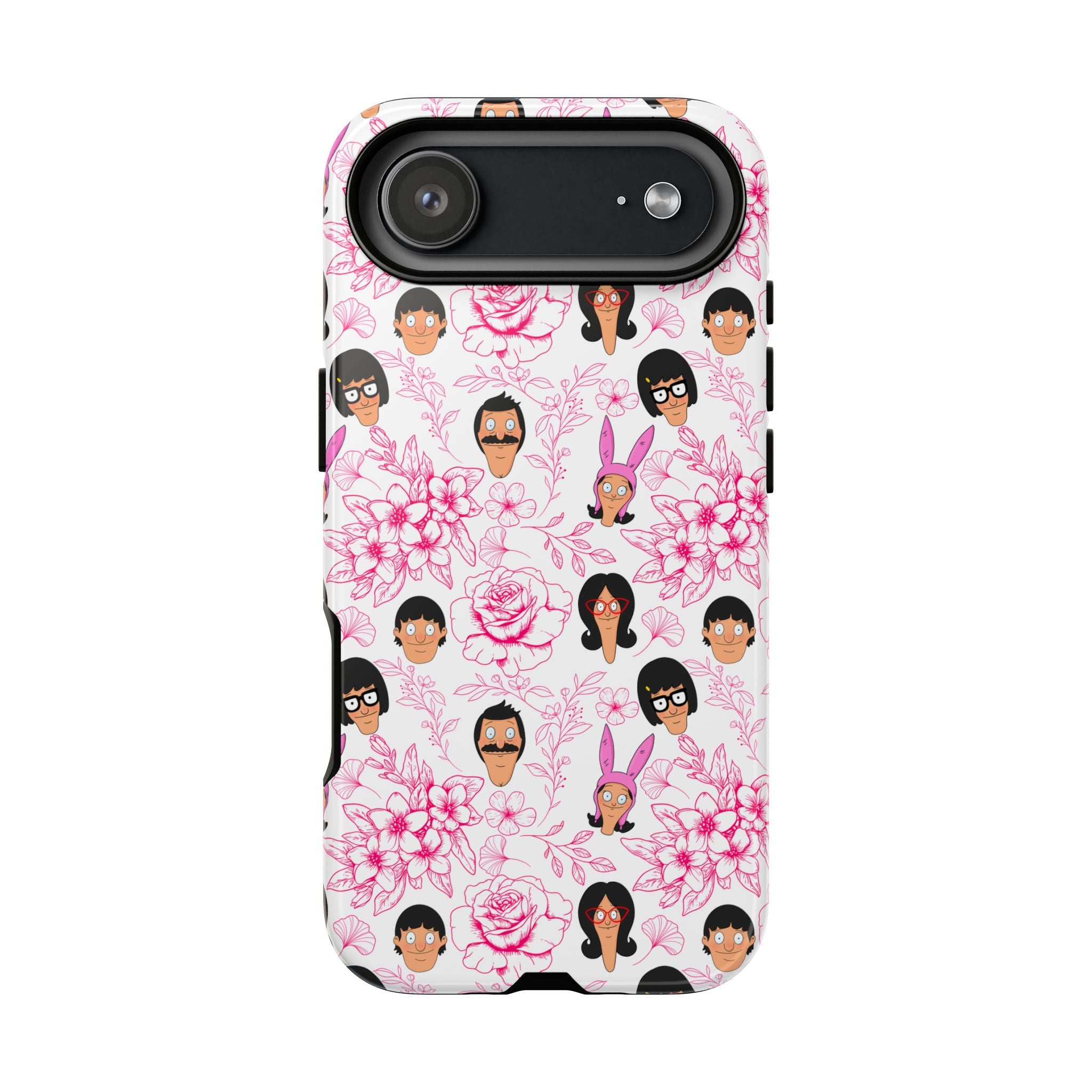 Bob's Burgers inspired Phone Case — Floral Pattern with Character Faces iPhone, Samsung, Google Phones