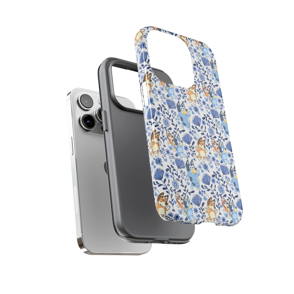 Blue Floral Fine China Cartoon Heeler Dogs Though Case for iPhone, Google, and Samsung phones