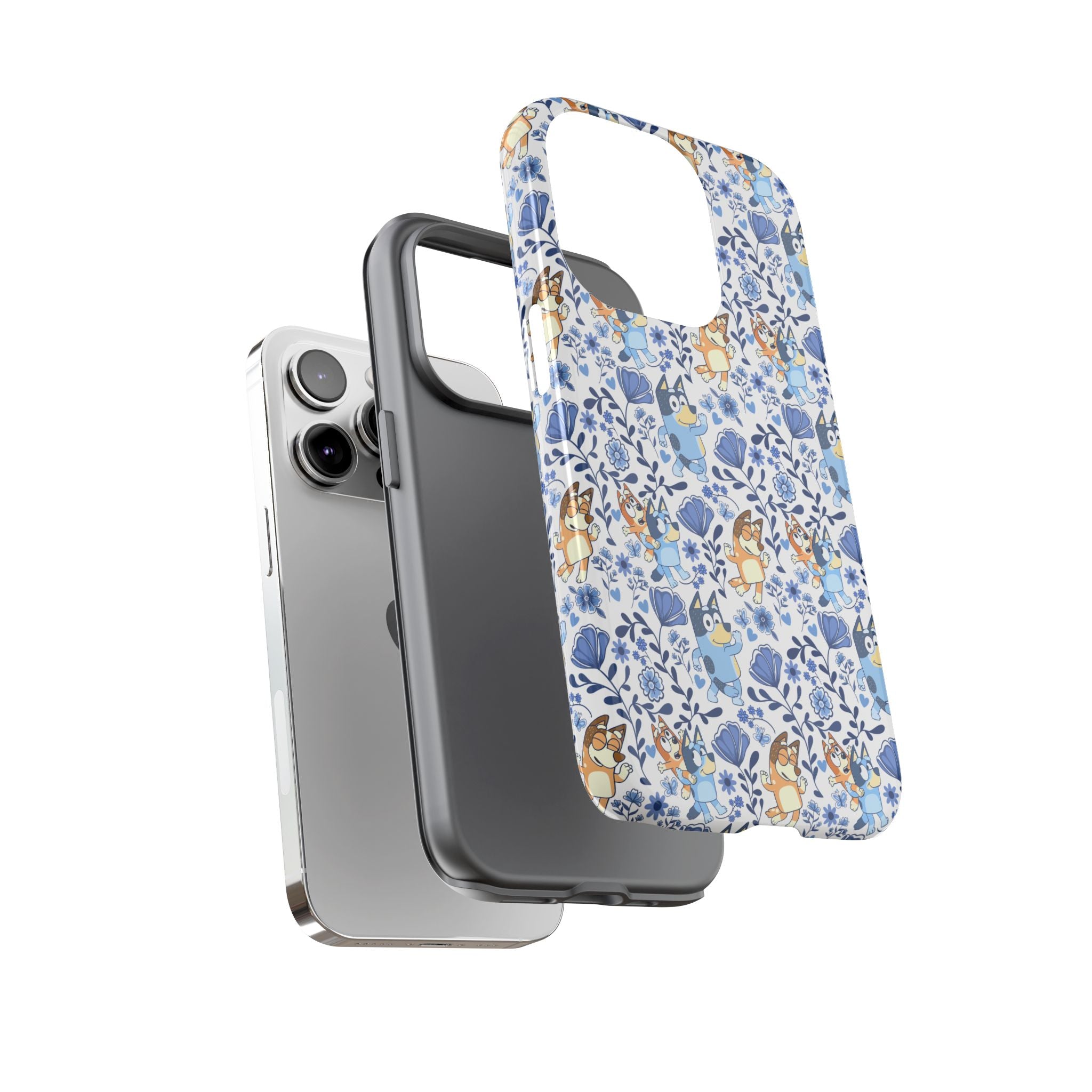 Blue Floral Fine China Cartoon Heeler Dogs Though Case for iPhone, Google, and Samsung phones