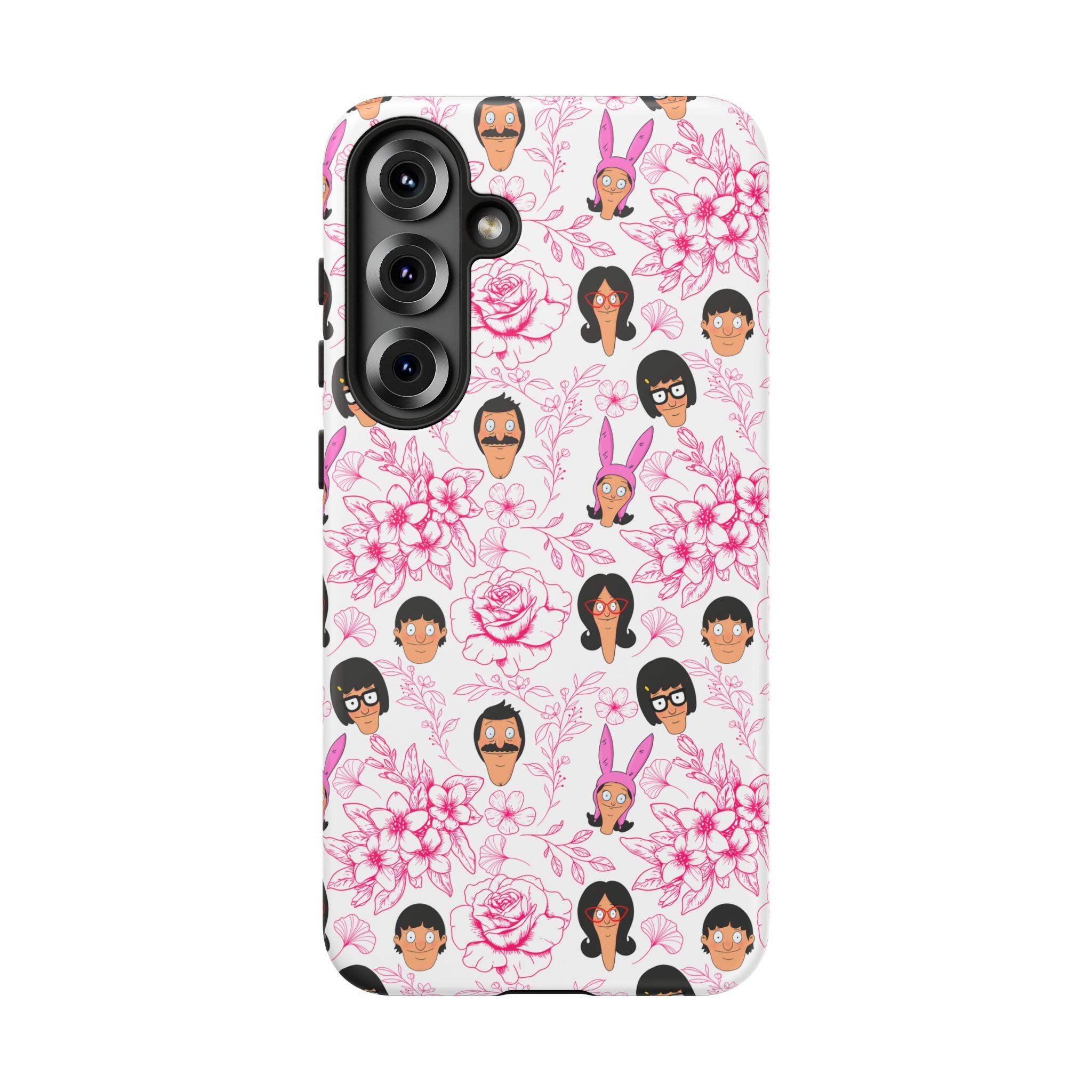 Bob's Burgers inspired Phone Case — Floral Pattern with Character Faces iPhone, Samsung, Google Phones