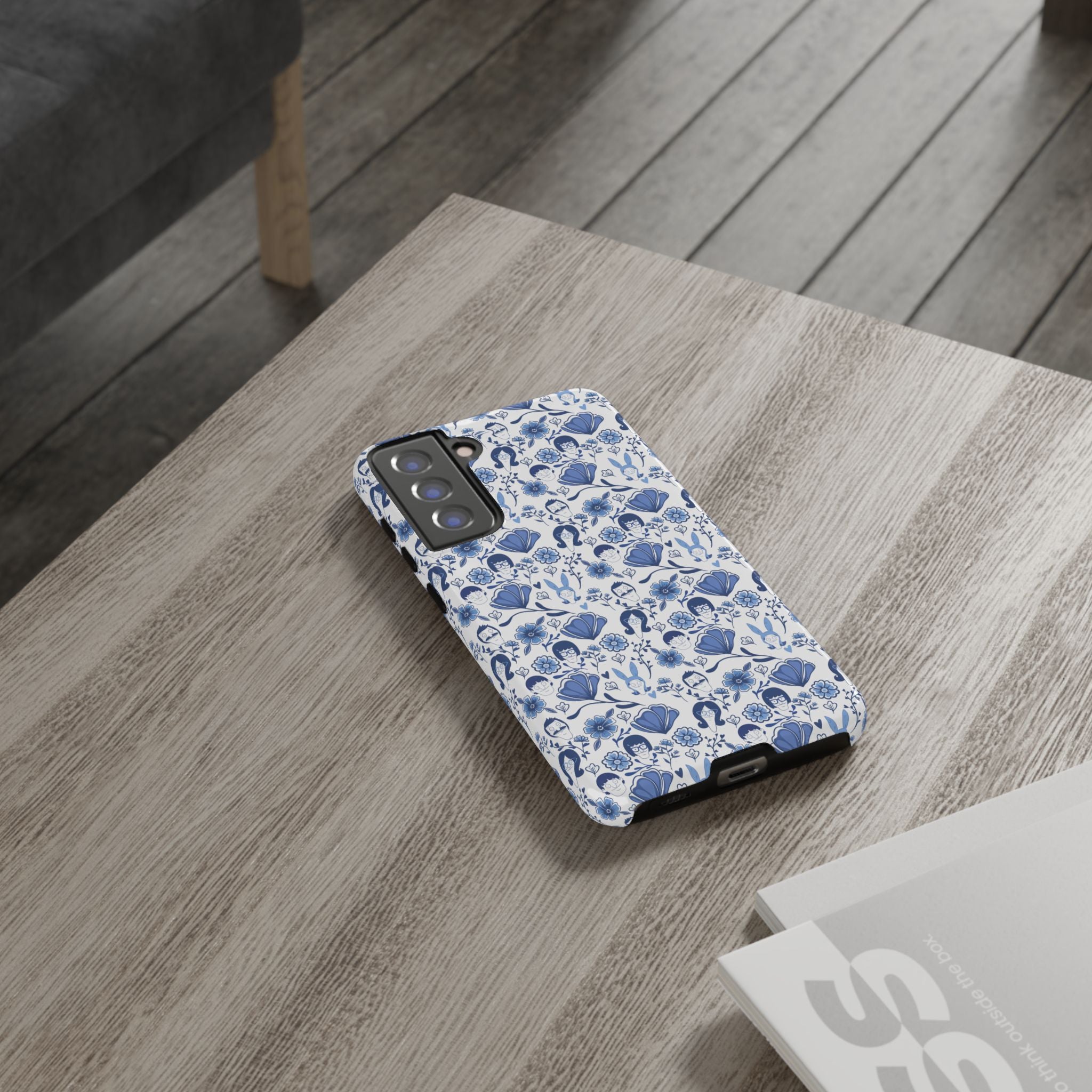 Bob's Burgers Inspired Blue Fine China Floral Tough Phone Case for iPhone, Google, and Samsung
