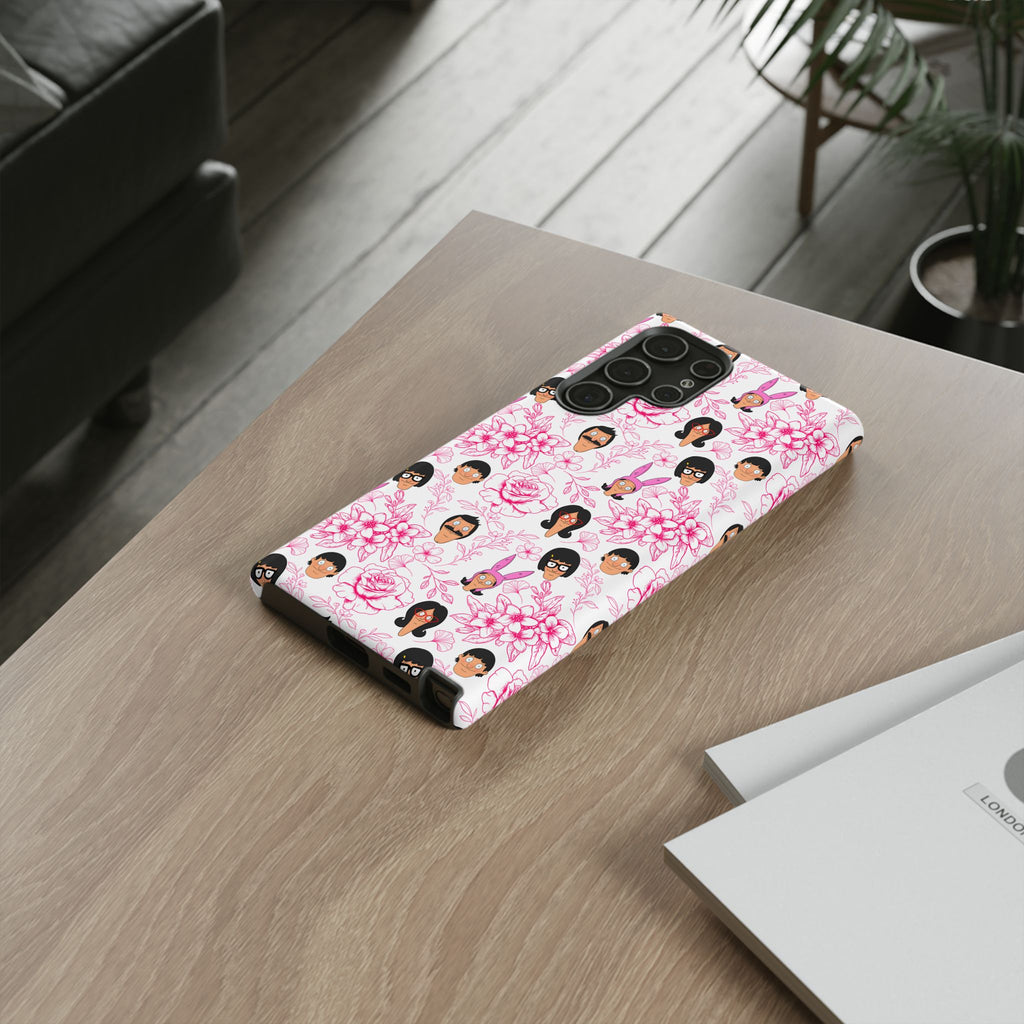 Bob's Burgers inspired Phone Case — Floral Pattern with Character Faces iPhone, Samsung, Google Phones