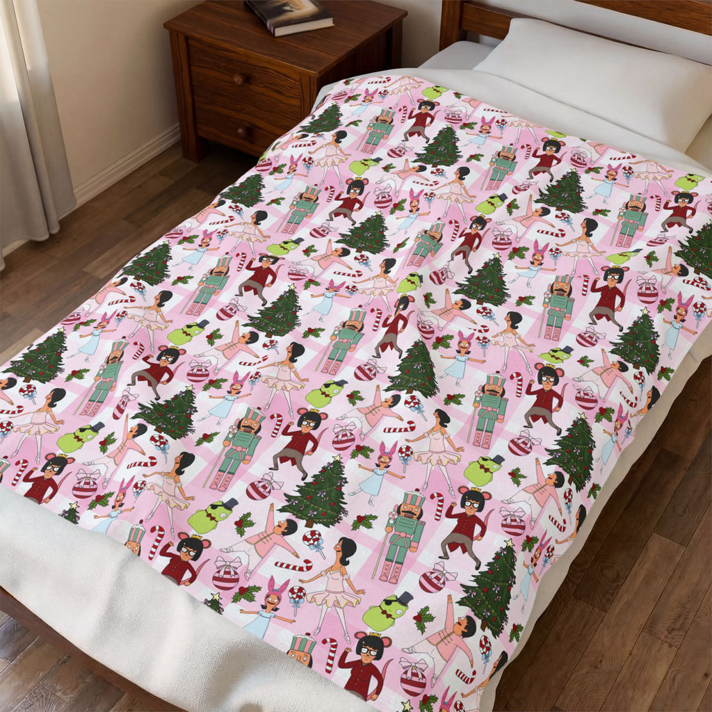 Pink Plaid Nutcracker Belchers Plush Blanket