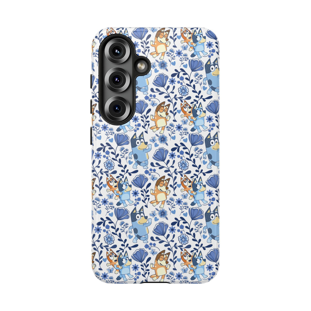 Blue Floral Fine China Cartoon Heeler Dogs Though Case for iPhone, Google, and Samsung phones