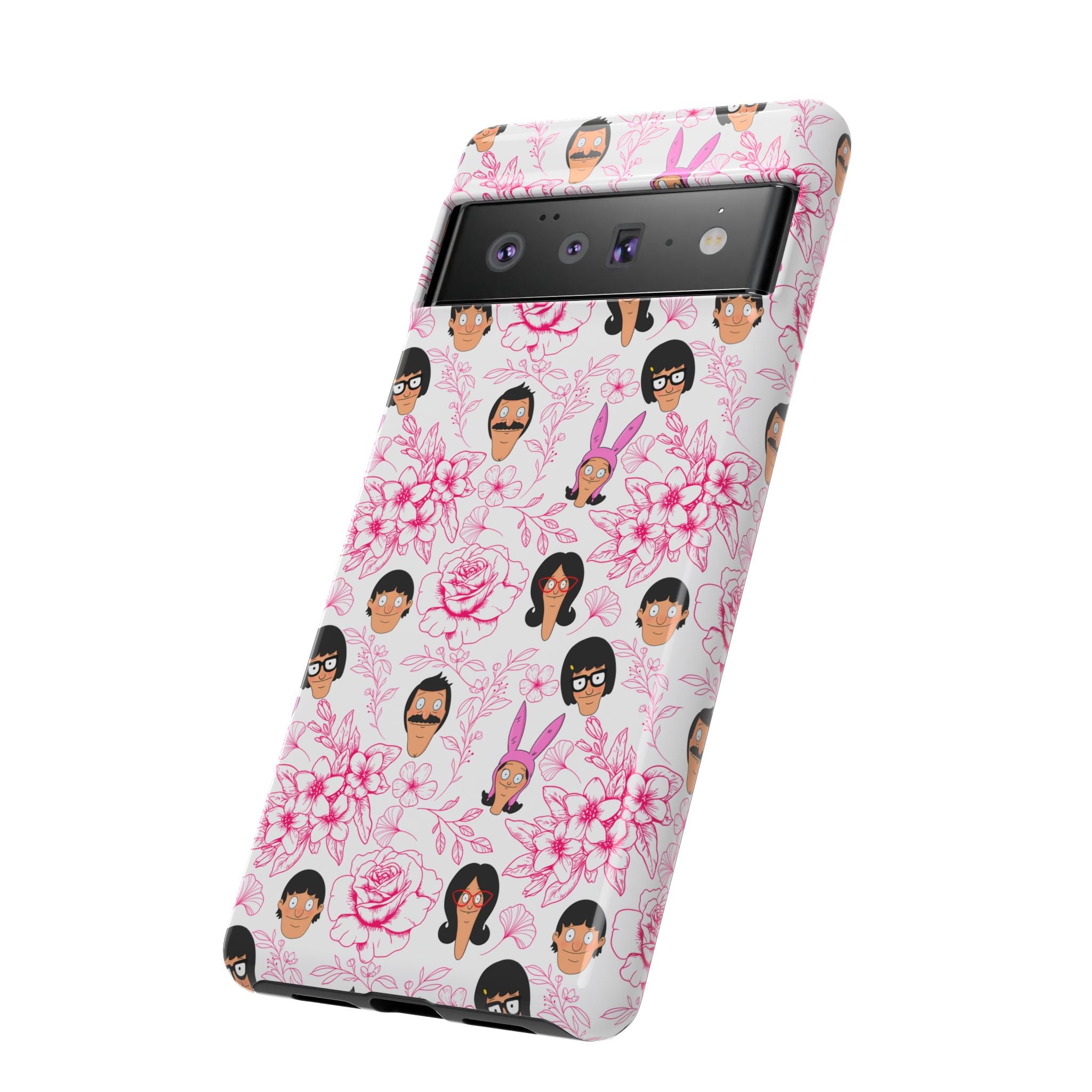 Bob's Burgers inspired Phone Case — Floral Pattern with Character Faces iPhone, Samsung, Google Phones