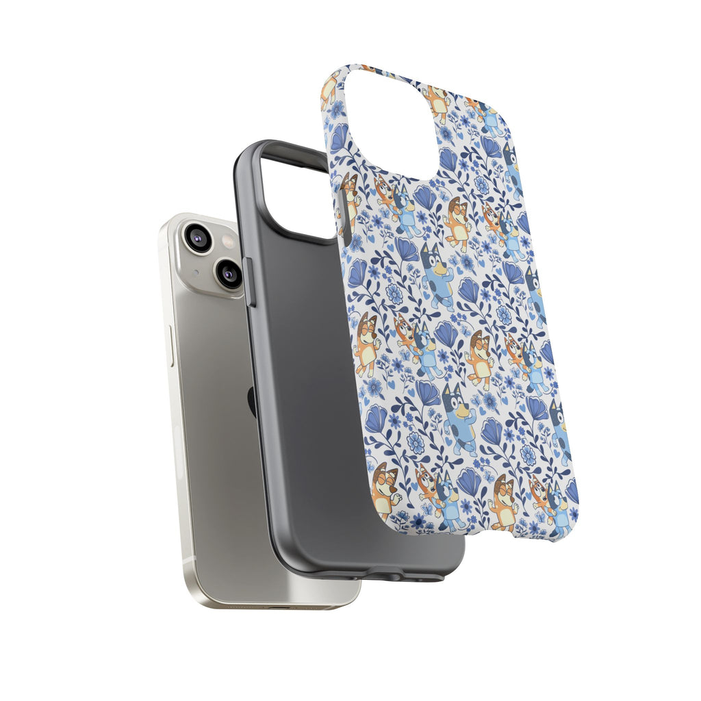 Blue Floral Fine China Cartoon Heeler Dogs Though Case for iPhone, Google, and Samsung phones
